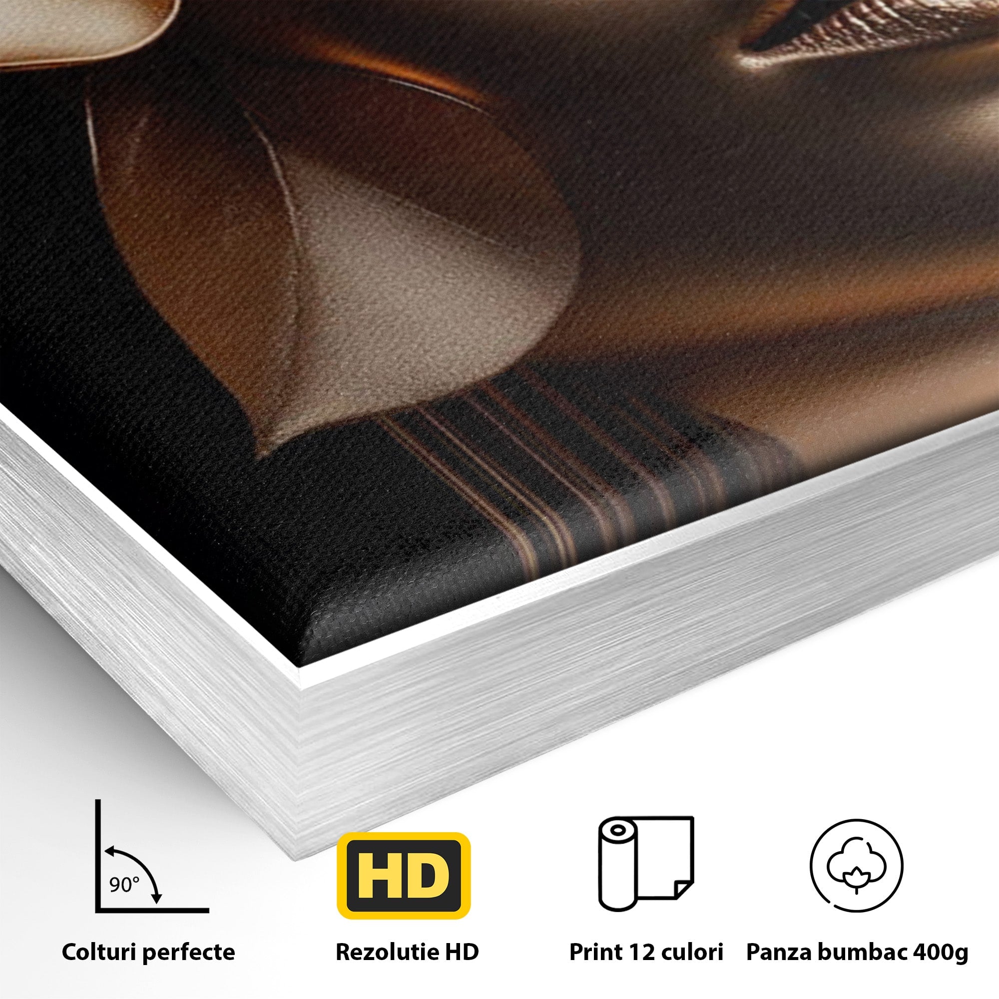 Tablou Canvas Premium LuxCanva® PI1266, Chip Auriu Cu Floare, Portret, Floral, Modern, Eleganta, Dormitor, Birou, Culori Vibrante
