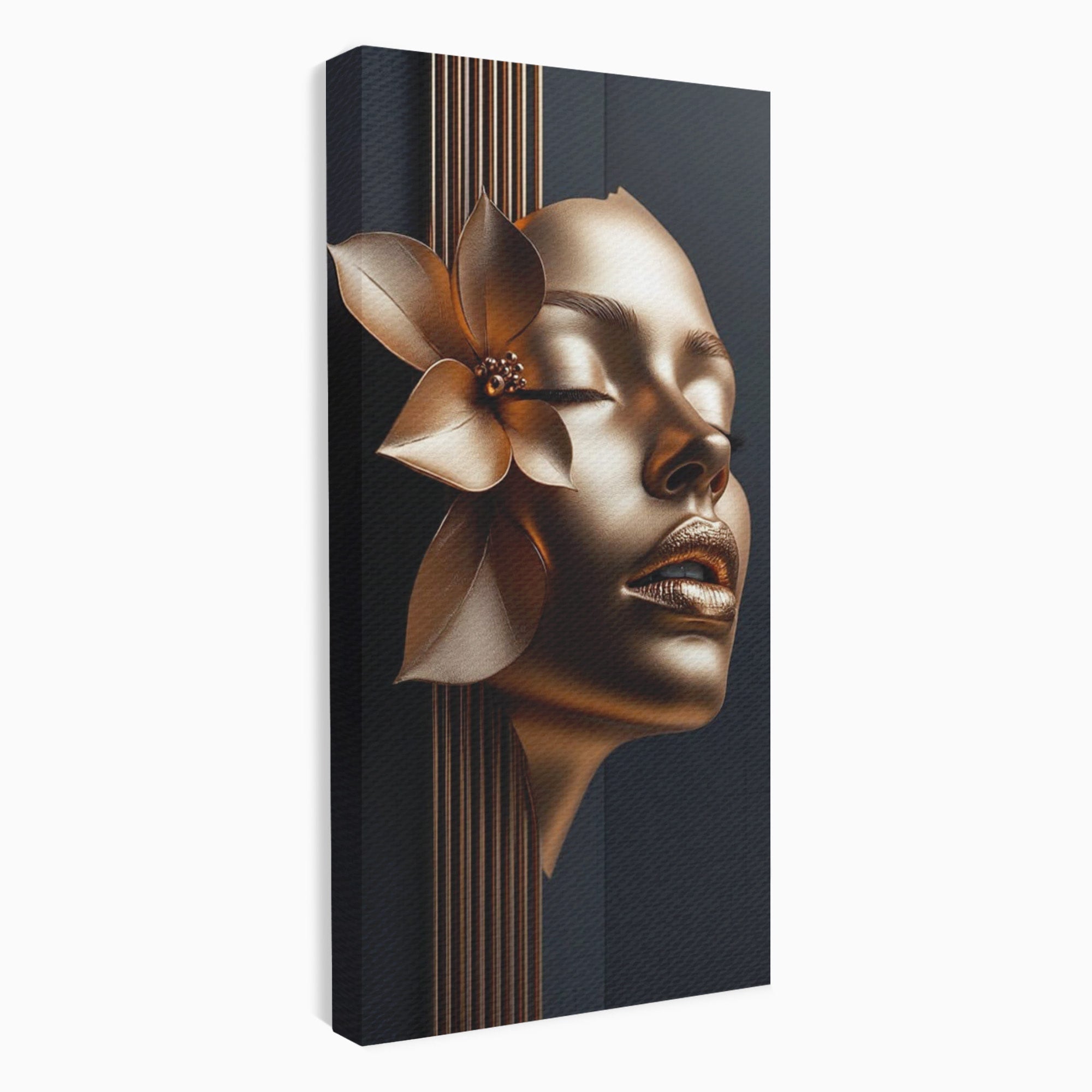 Tablou Canvas Premium LuxCanva® PI1266, Chip Auriu Cu Floare, Portret, Floral, Modern, Eleganta, Dormitor, Birou, Culori Vibrante