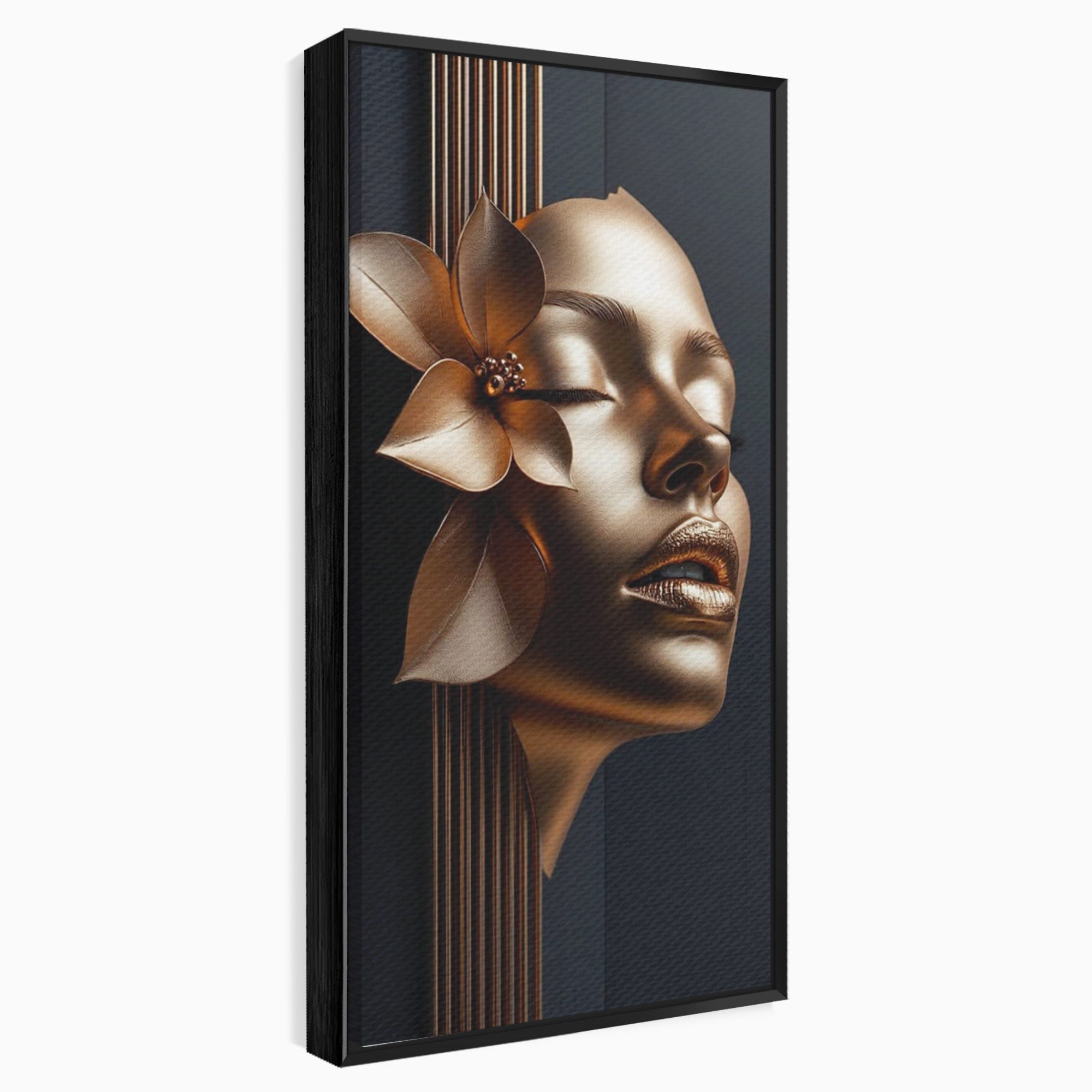 Tablou Canvas Premium LuxCanva® PI1266, Chip Auriu Cu Floare, Portret, Floral, Modern, Eleganta, Dormitor, Birou, Culori Vibrante