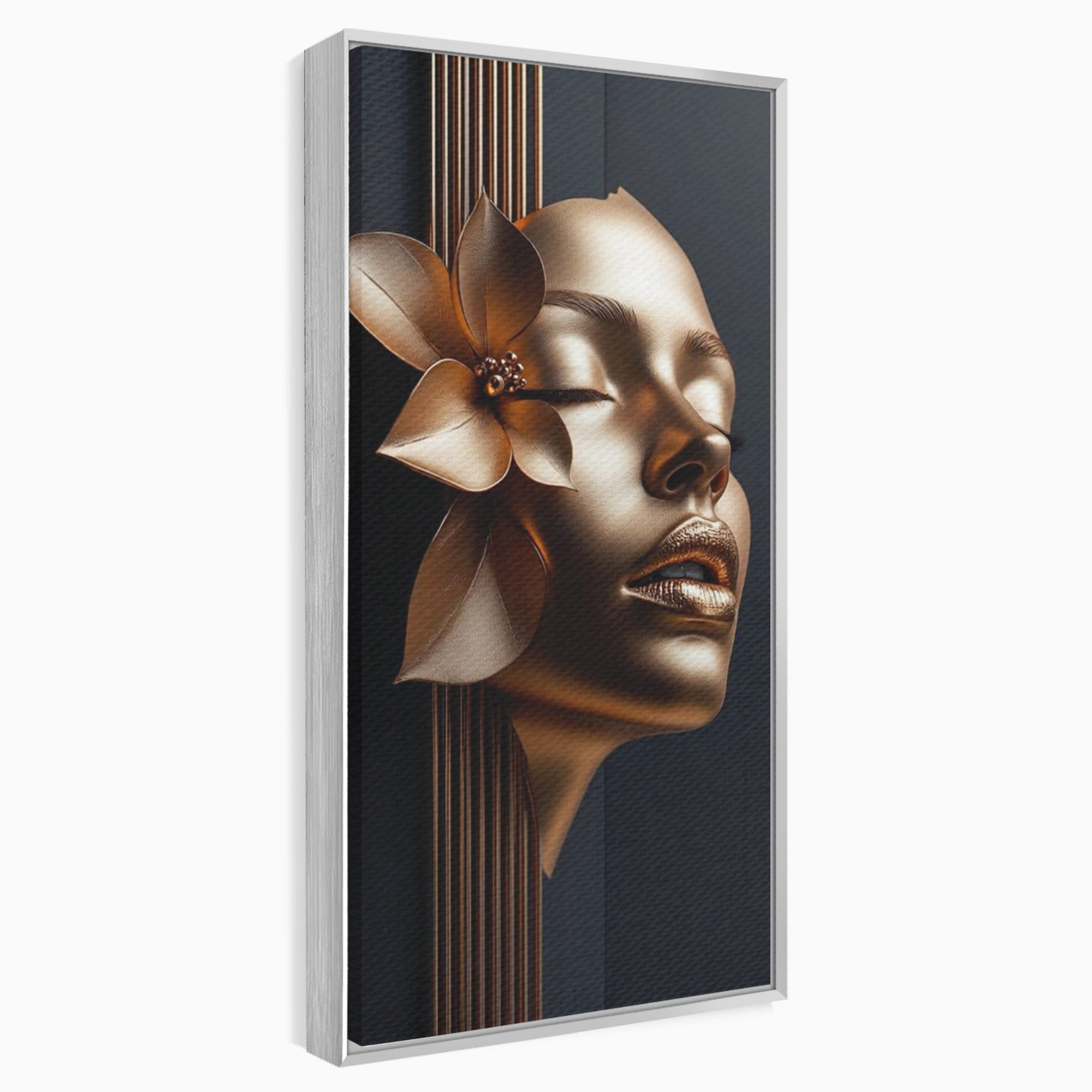 Tablou Canvas Premium LuxCanva® PI1266, Chip Auriu Cu Floare, Portret, Floral, Modern, Eleganta, Dormitor, Birou, Culori Vibrante