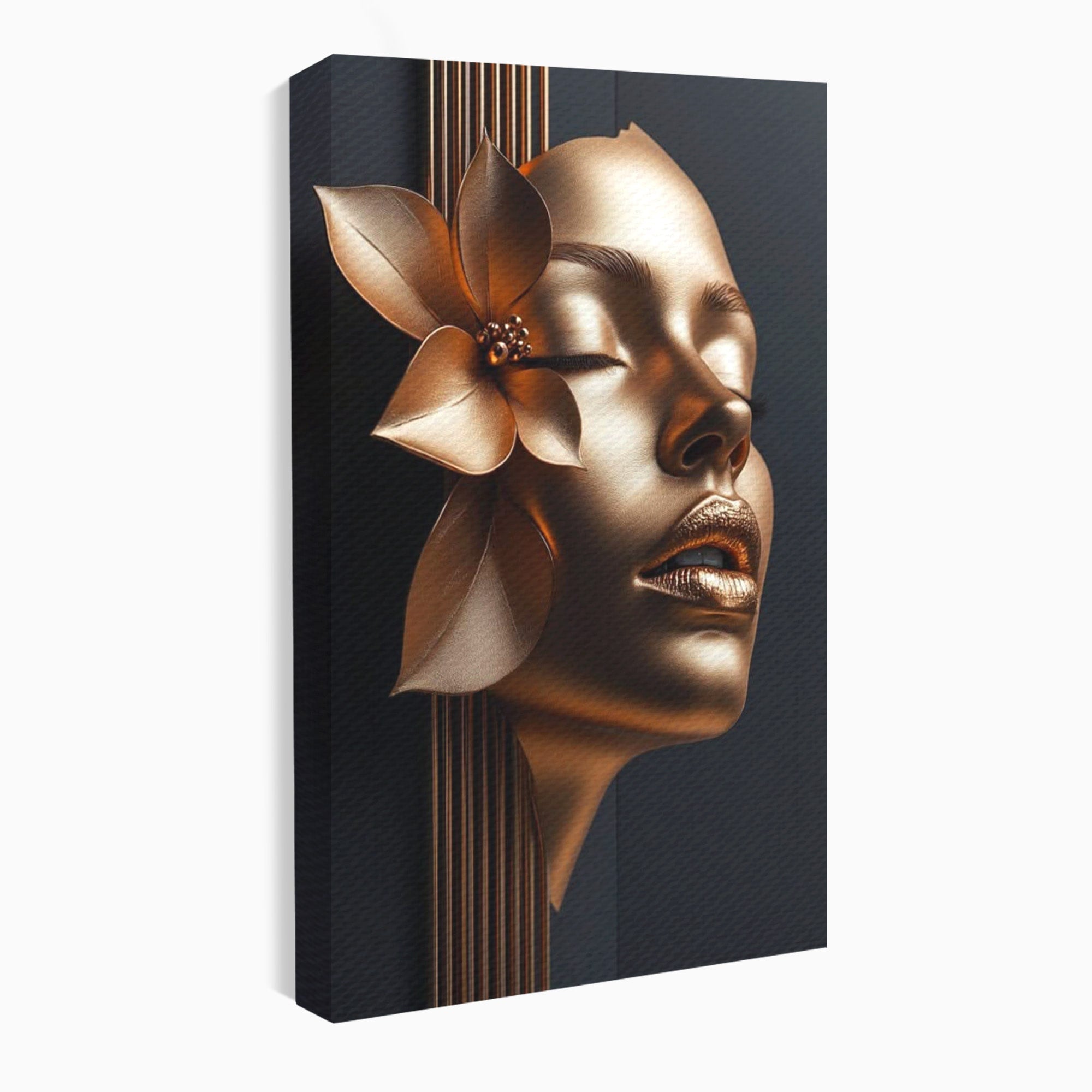Tablou Canvas Premium LuxCanva® PI1266, Chip Auriu Cu Floare, Portret, Floral, Modern, Eleganta, Dormitor, Birou, Culori Vibrante
