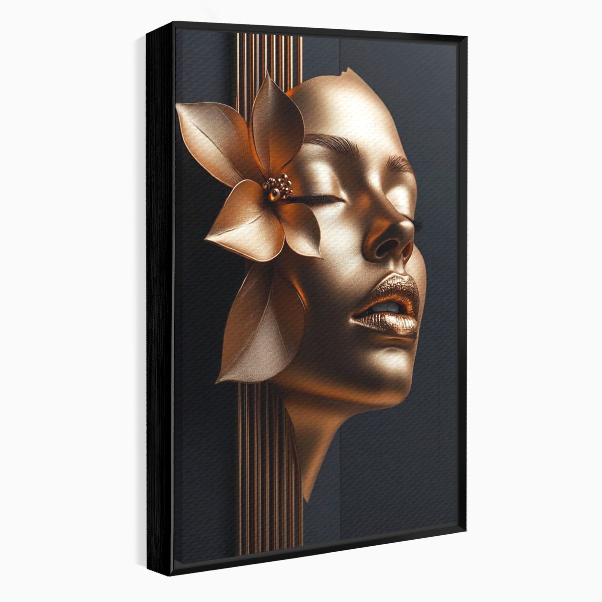 Tablou Canvas Premium LuxCanva® PI1266, Chip Auriu Cu Floare, Portret, Floral, Modern, Eleganta, Dormitor, Birou, Culori Vibrante