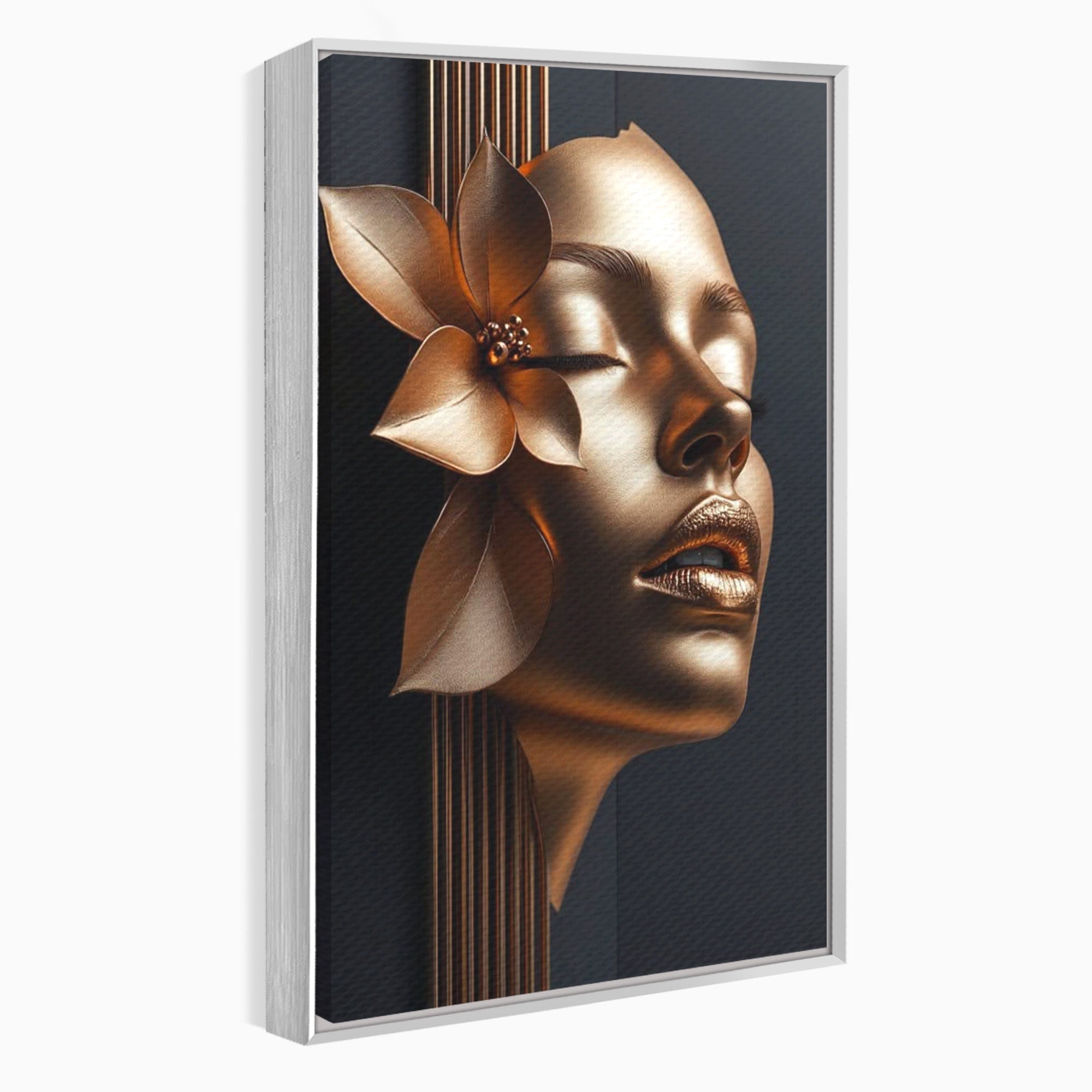 Tablou Canvas Premium LuxCanva® PI1266, Chip Auriu Cu Floare, Portret, Floral, Modern, Eleganta, Dormitor, Birou, Culori Vibrante