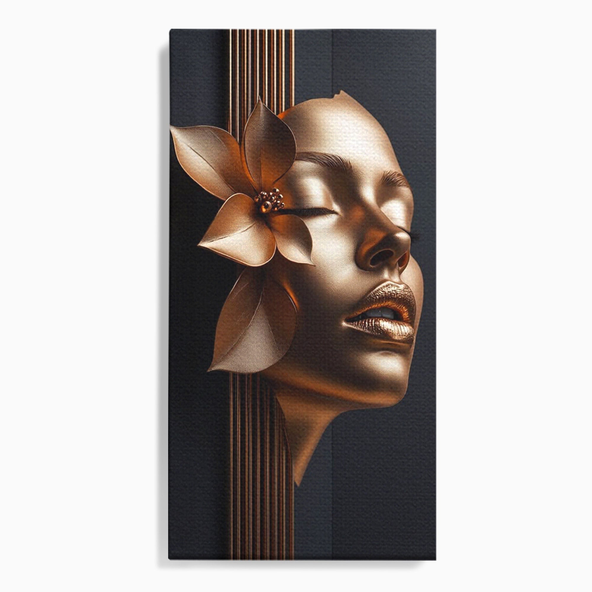 Tablou Canvas Premium LuxCanva® PI1266, Chip Auriu Cu Floare, Portret, Floral, Modern, Eleganta, Dormitor, Birou, Culori Vibrante