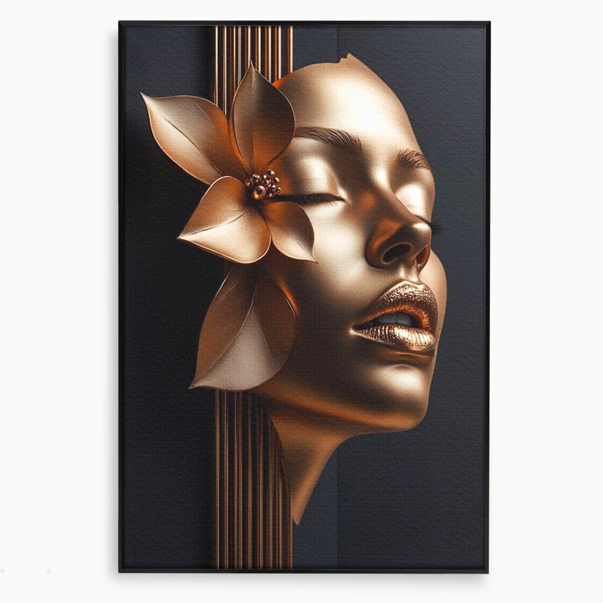 Tablou Canvas Premium LuxCanva® PI1266, Chip Auriu Cu Floare, Portret, Floral, Modern, Eleganta, Dormitor, Birou, Culori Vibrante