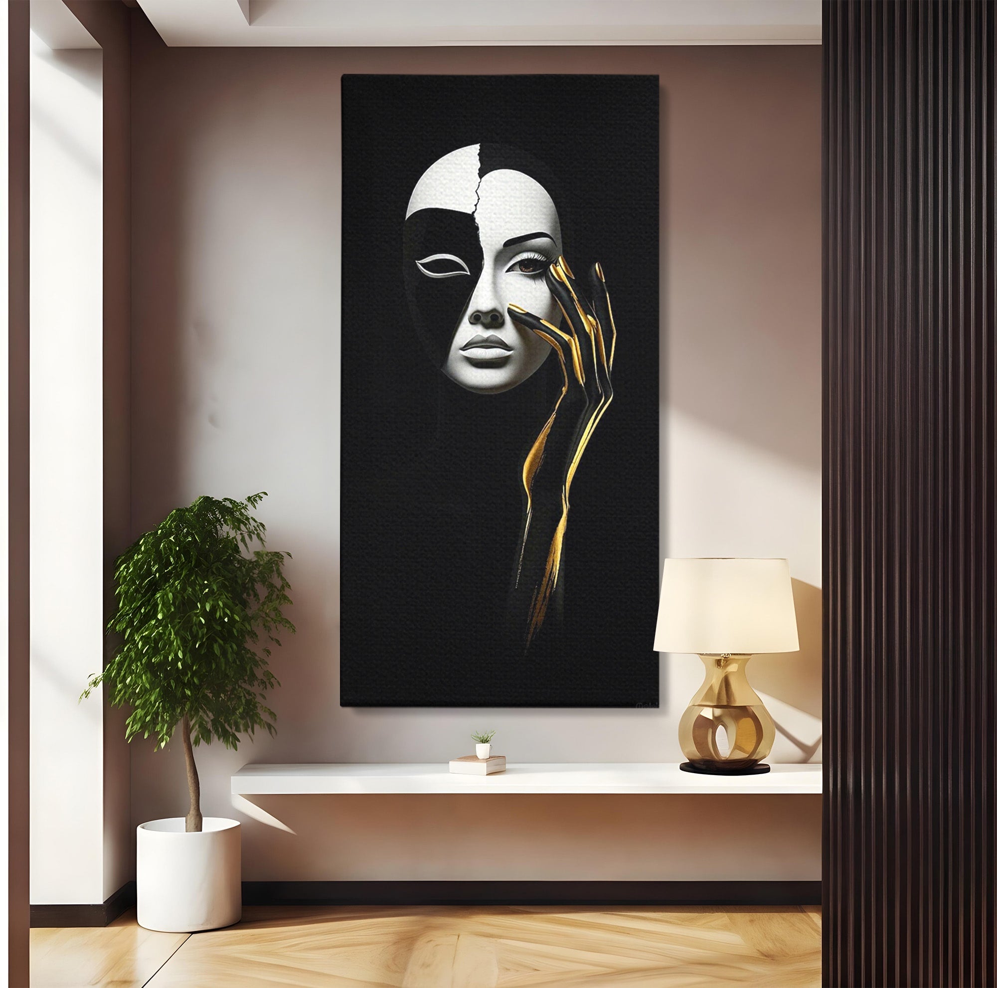 Tablou Canvas Premium LuxCanva® PI1267, Masca Dualitatii, Chip, Portret, Abstract, Contrast, Living, Culori Vibrante