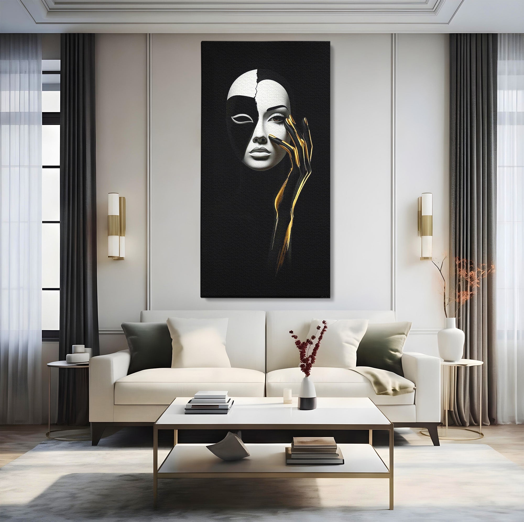 Tablou Canvas Premium LuxCanva® PI1267, Masca Dualitatii, Chip, Portret, Abstract, Contrast, Living, Culori Vibrante