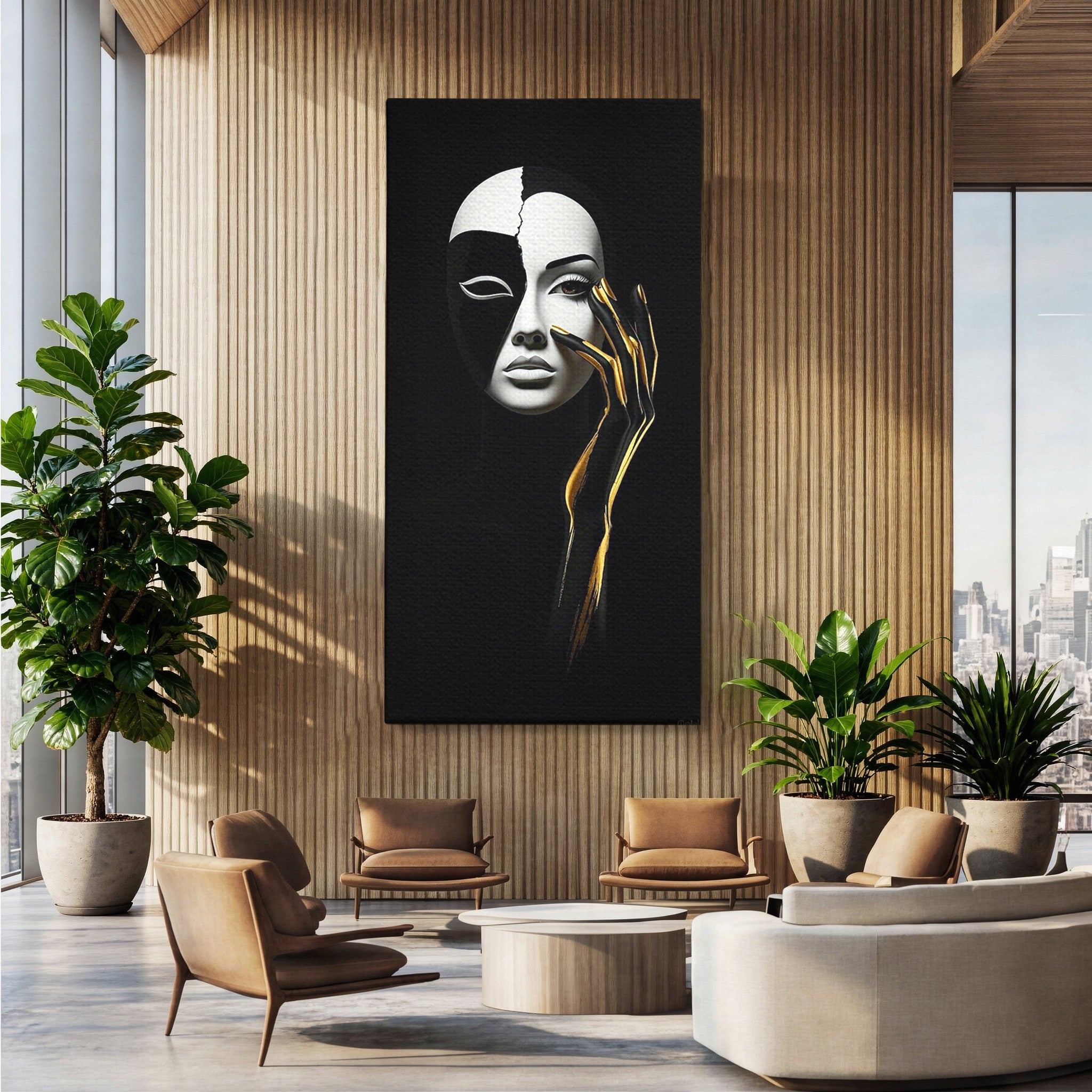 Tablou Canvas Premium LuxCanva® PI1267, Masca Dualitatii, Chip, Portret, Abstract, Contrast, Living, Culori Vibrante