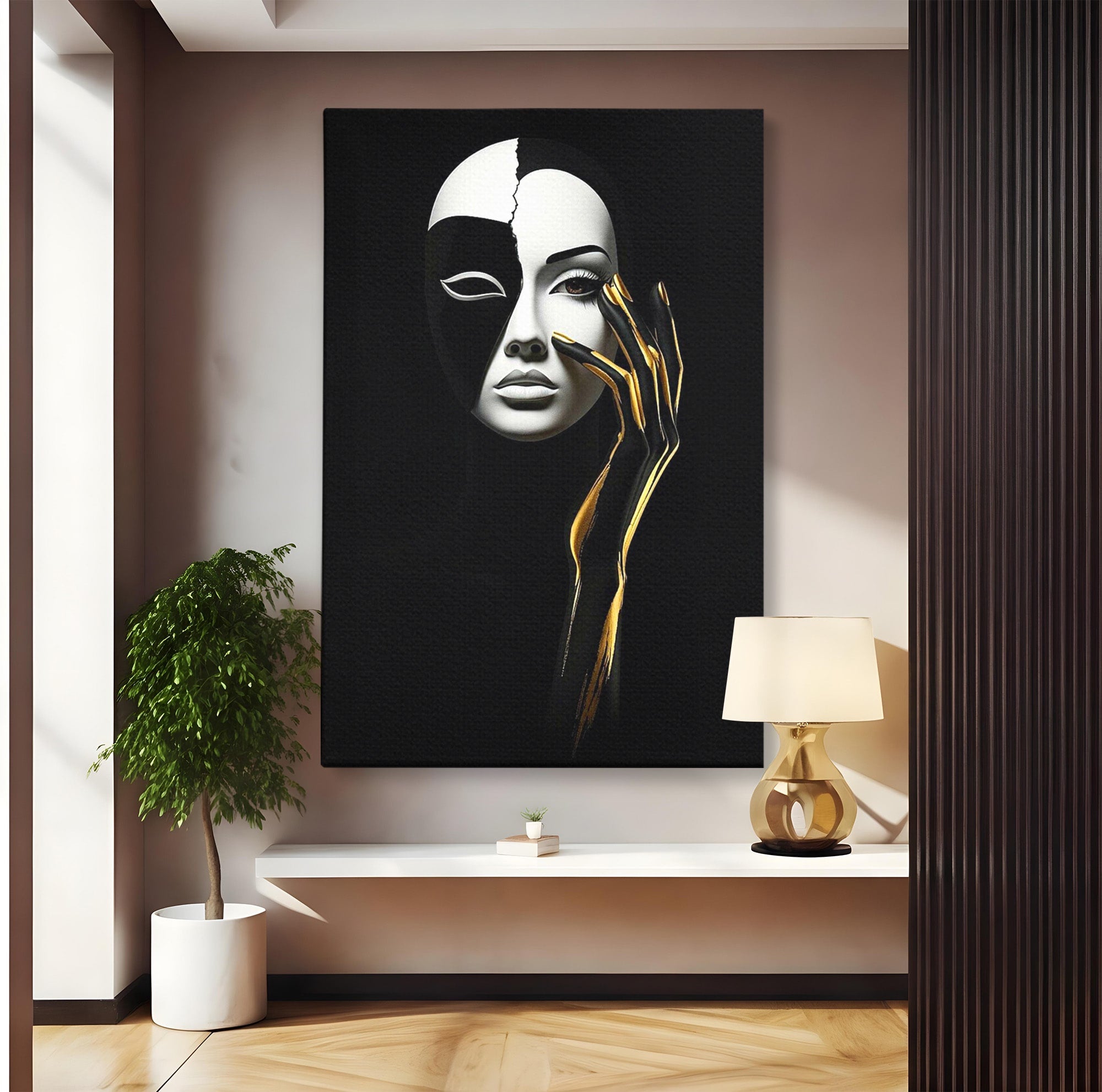 Tablou Canvas Premium LuxCanva® PI1267, Masca Dualitatii, Chip, Portret, Abstract, Contrast, Living, Culori Vibrante