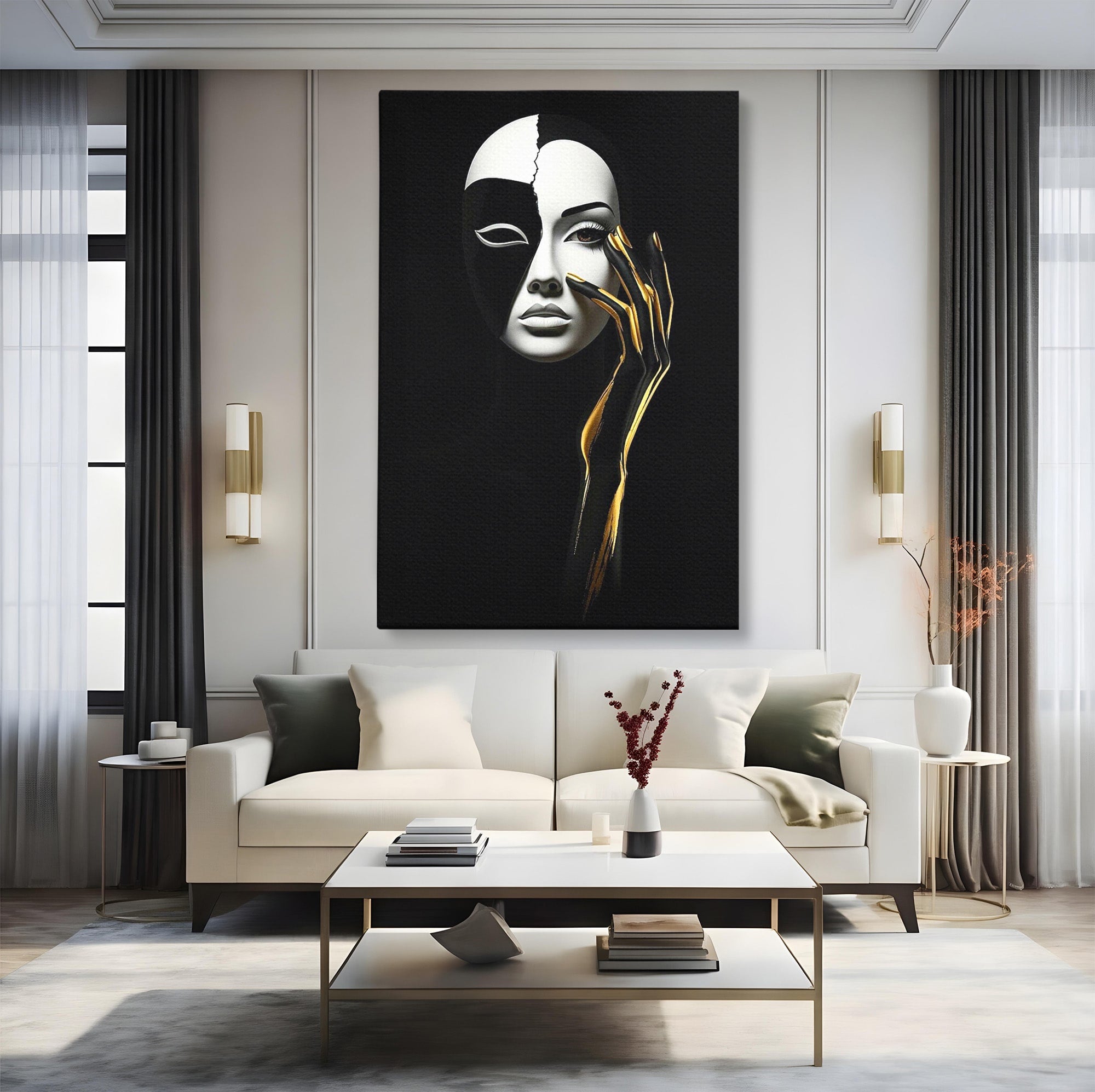 Tablou Canvas Premium LuxCanva® PI1267, Masca Dualitatii, Chip, Portret, Abstract, Contrast, Living, Culori Vibrante