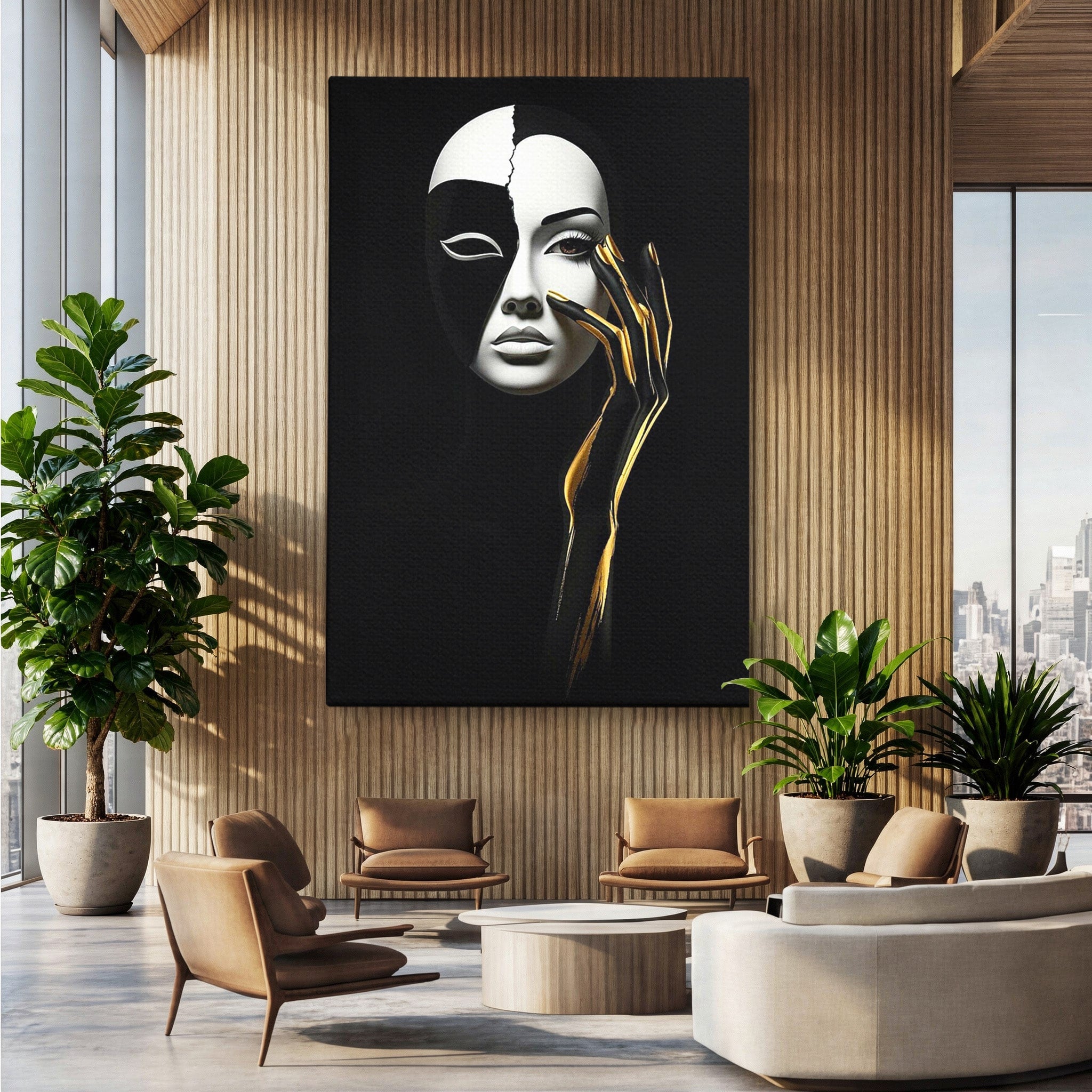 Tablou Canvas Premium LuxCanva® PI1267, Masca Dualitatii, Chip, Portret, Abstract, Contrast, Living, Culori Vibrante