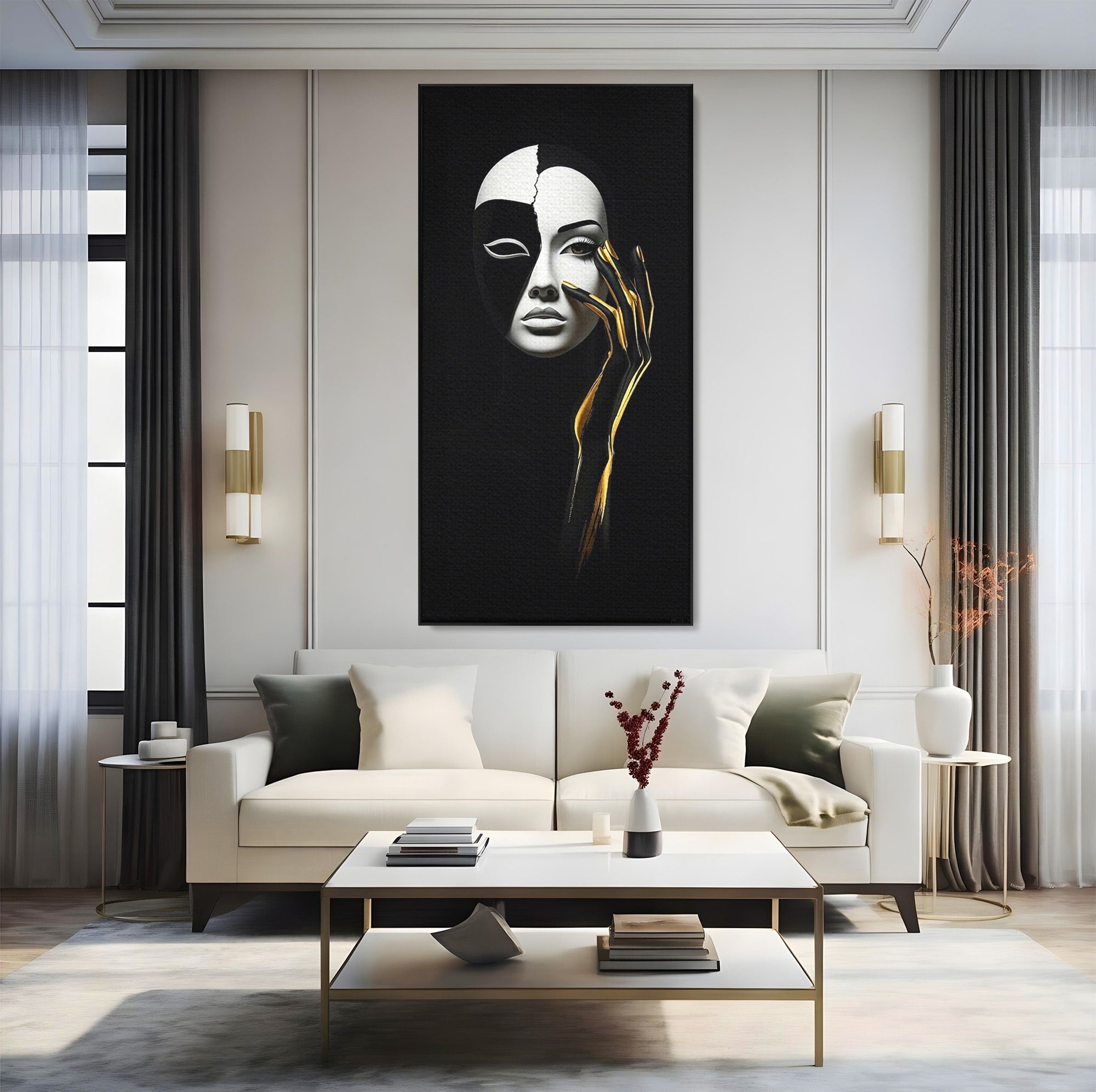 Tablou Canvas Premium LuxCanva® PI1267, Masca Dualitatii, Chip, Portret, Abstract, Contrast, Living, Culori Vibrante