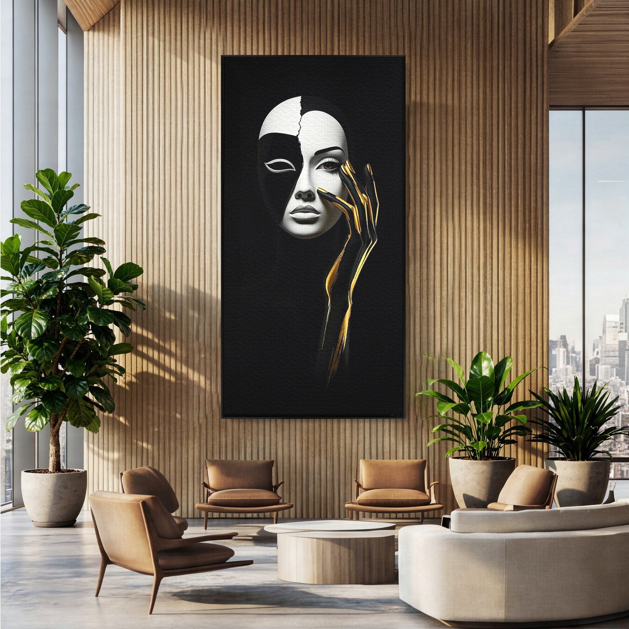 Tablou Canvas Premium LuxCanva® PI1267, Masca Dualitatii, Chip, Portret, Abstract, Contrast, Living, Culori Vibrante