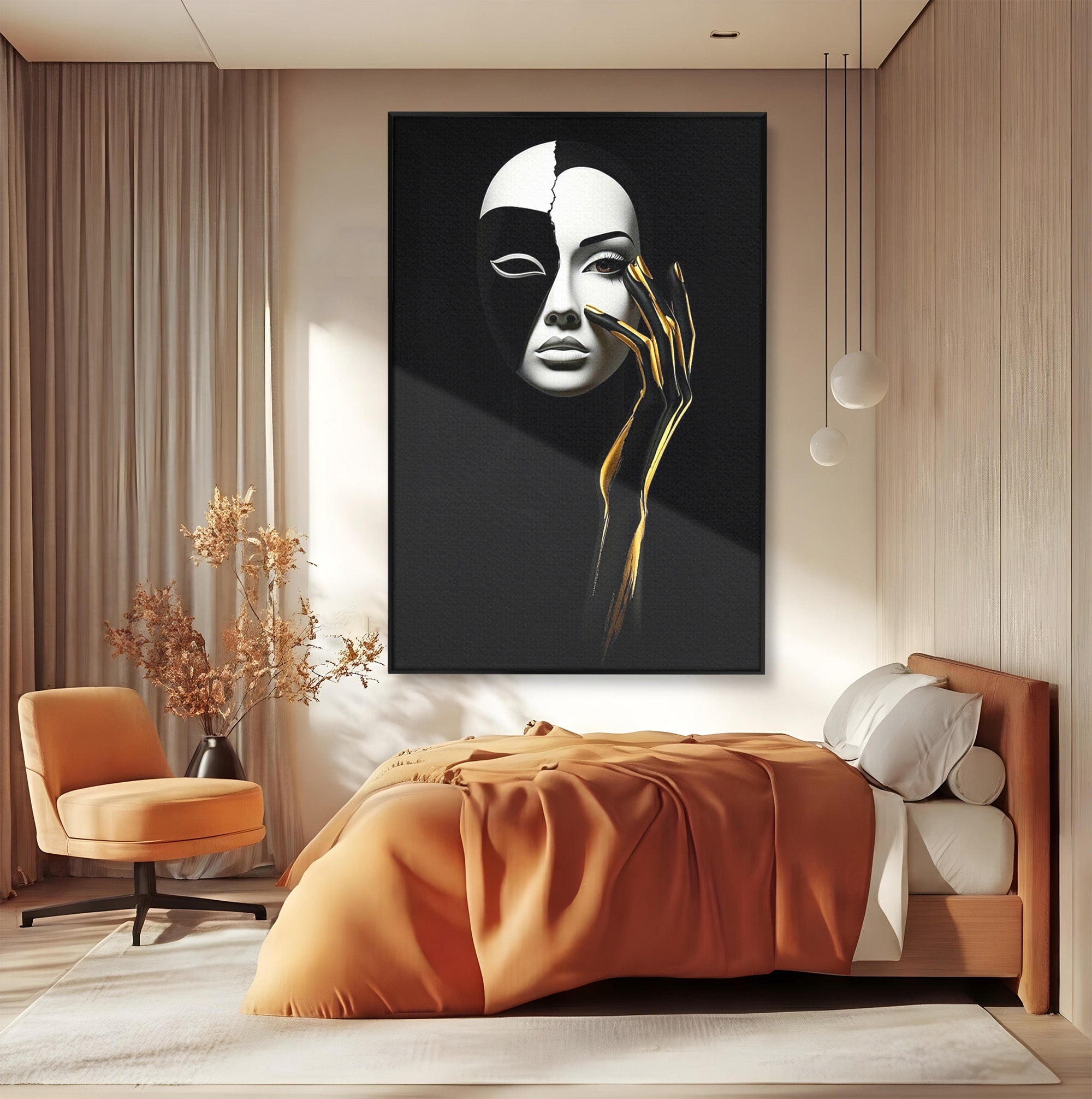 Tablou Canvas Premium LuxCanva® PI1267, Masca Dualitatii, Chip, Portret, Abstract, Contrast, Living, Culori Vibrante
