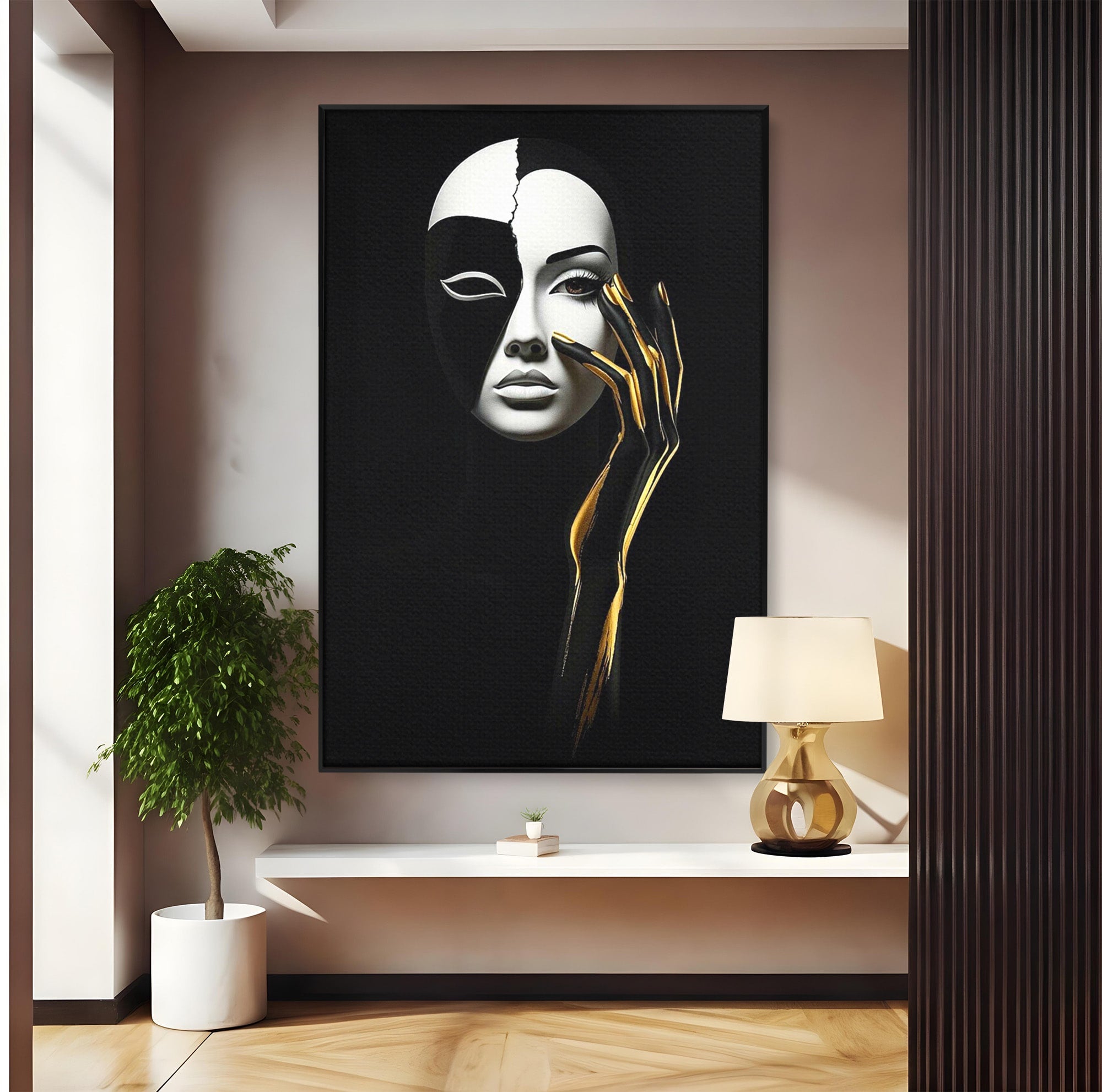 Tablou Canvas Premium LuxCanva® PI1267, Masca Dualitatii, Chip, Portret, Abstract, Contrast, Living, Culori Vibrante