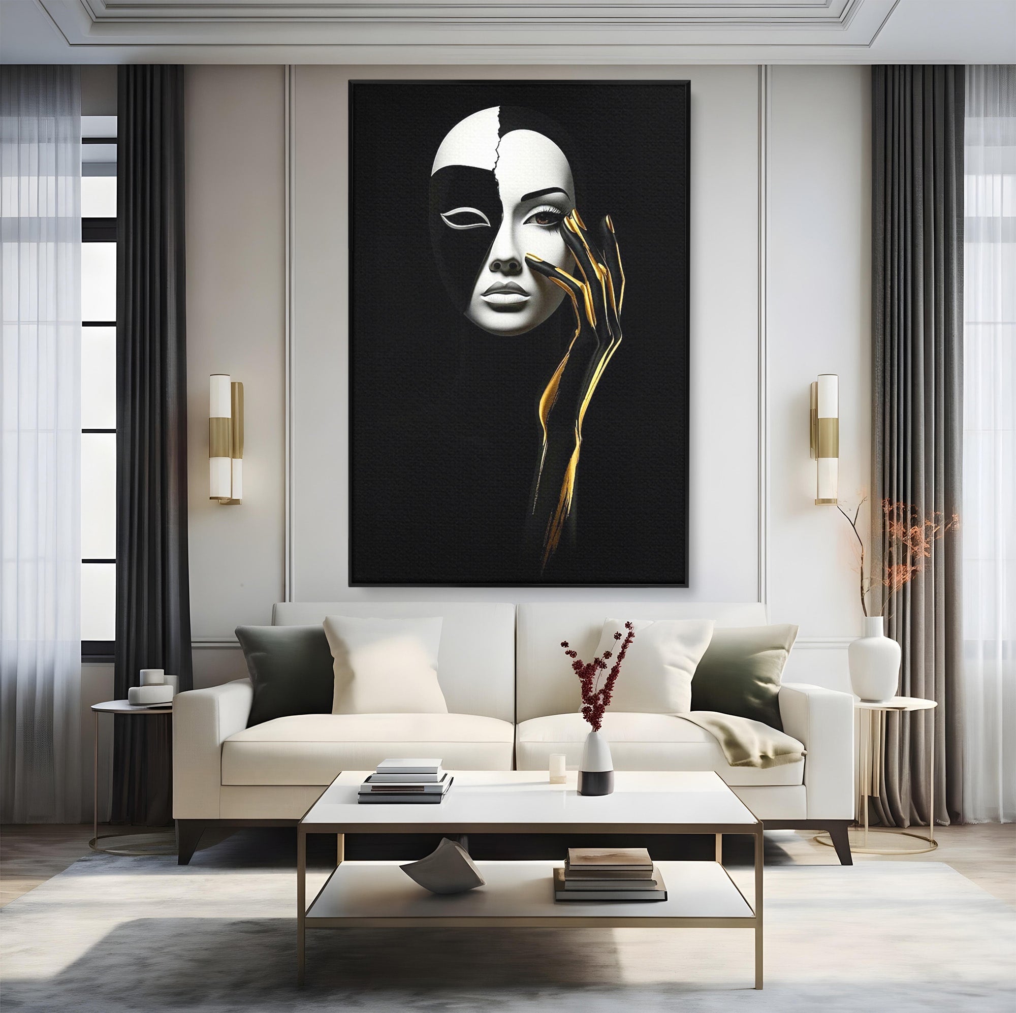 Tablou Canvas Premium LuxCanva® PI1267, Masca Dualitatii, Chip, Portret, Abstract, Contrast, Living, Culori Vibrante
