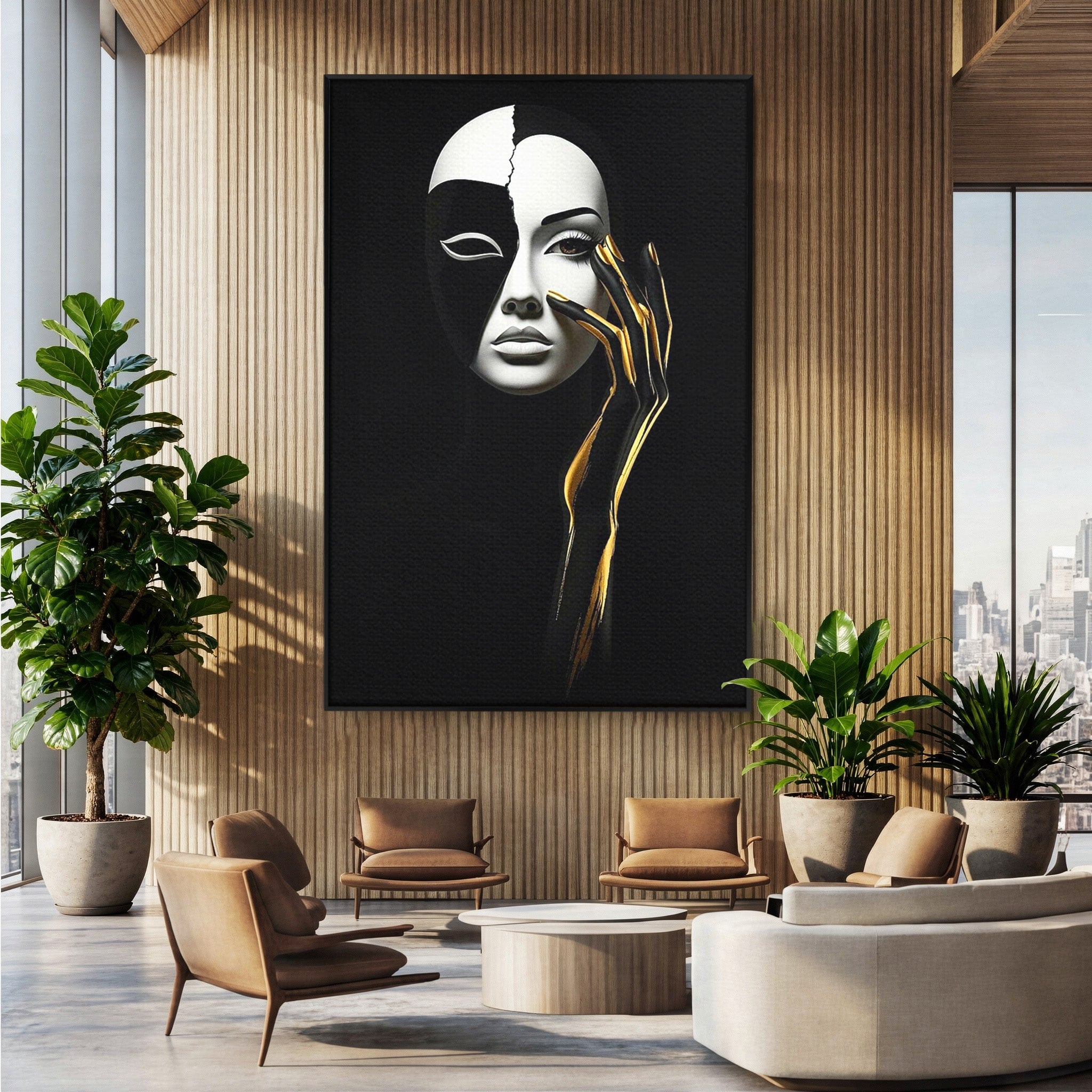 Tablou Canvas Premium LuxCanva® PI1267, Masca Dualitatii, Chip, Portret, Abstract, Contrast, Living, Culori Vibrante