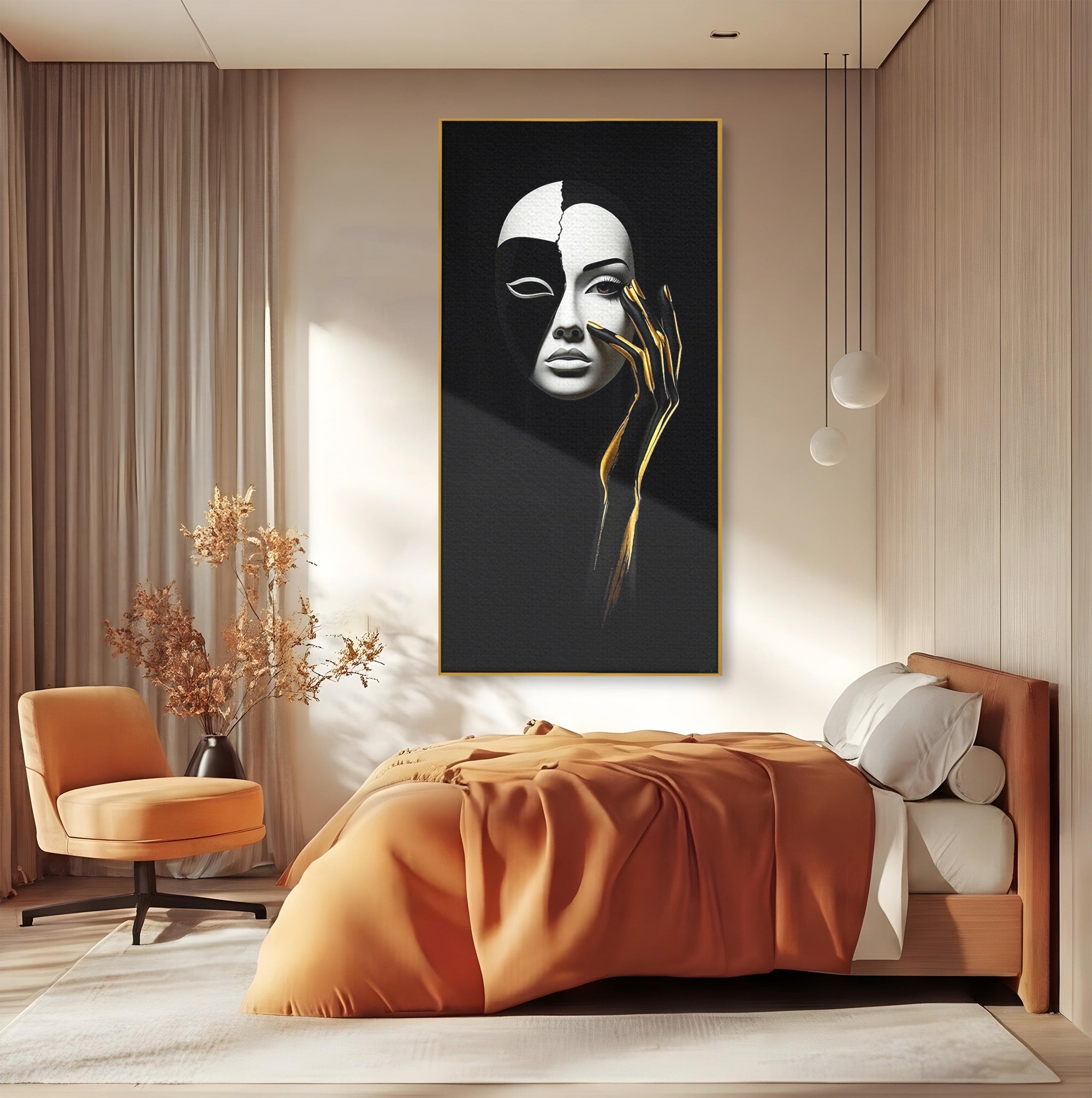Tablou Canvas Premium LuxCanva® PI1267, Masca Dualitatii, Chip, Portret, Abstract, Contrast, Living, Culori Vibrante