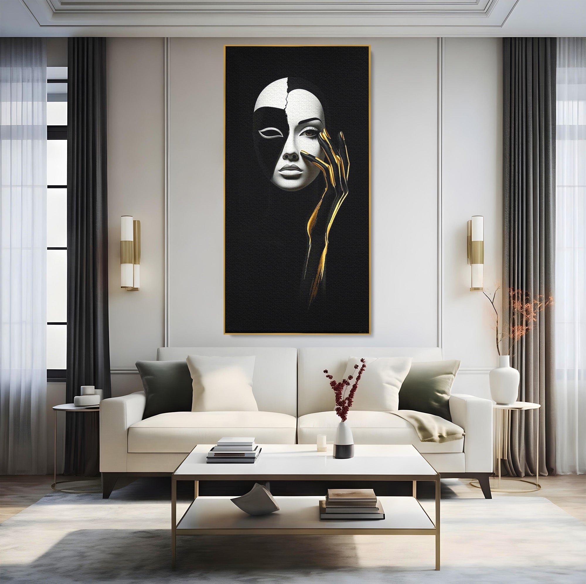 Tablou Canvas Premium LuxCanva® PI1267, Masca Dualitatii, Chip, Portret, Abstract, Contrast, Living, Culori Vibrante