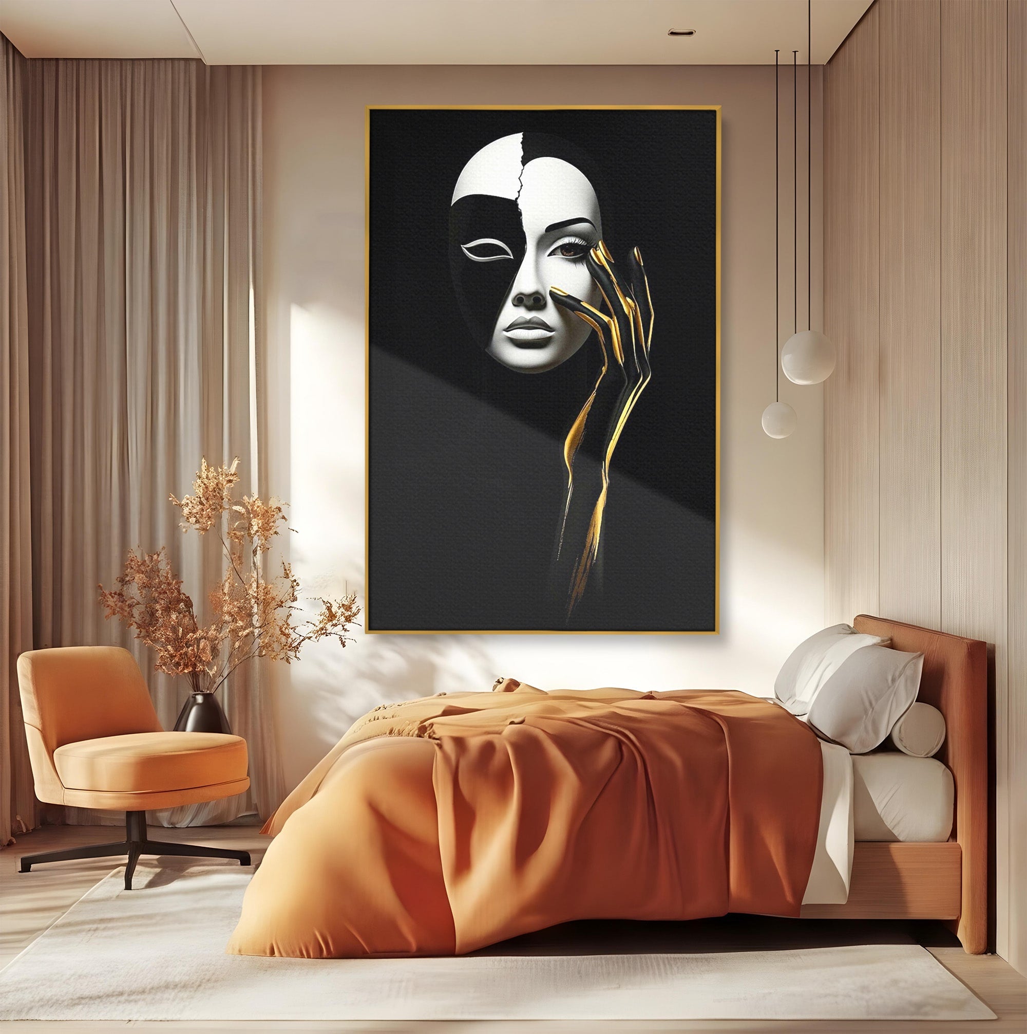 Tablou Canvas Premium LuxCanva® PI1267, Masca Dualitatii, Chip, Portret, Abstract, Contrast, Living, Culori Vibrante