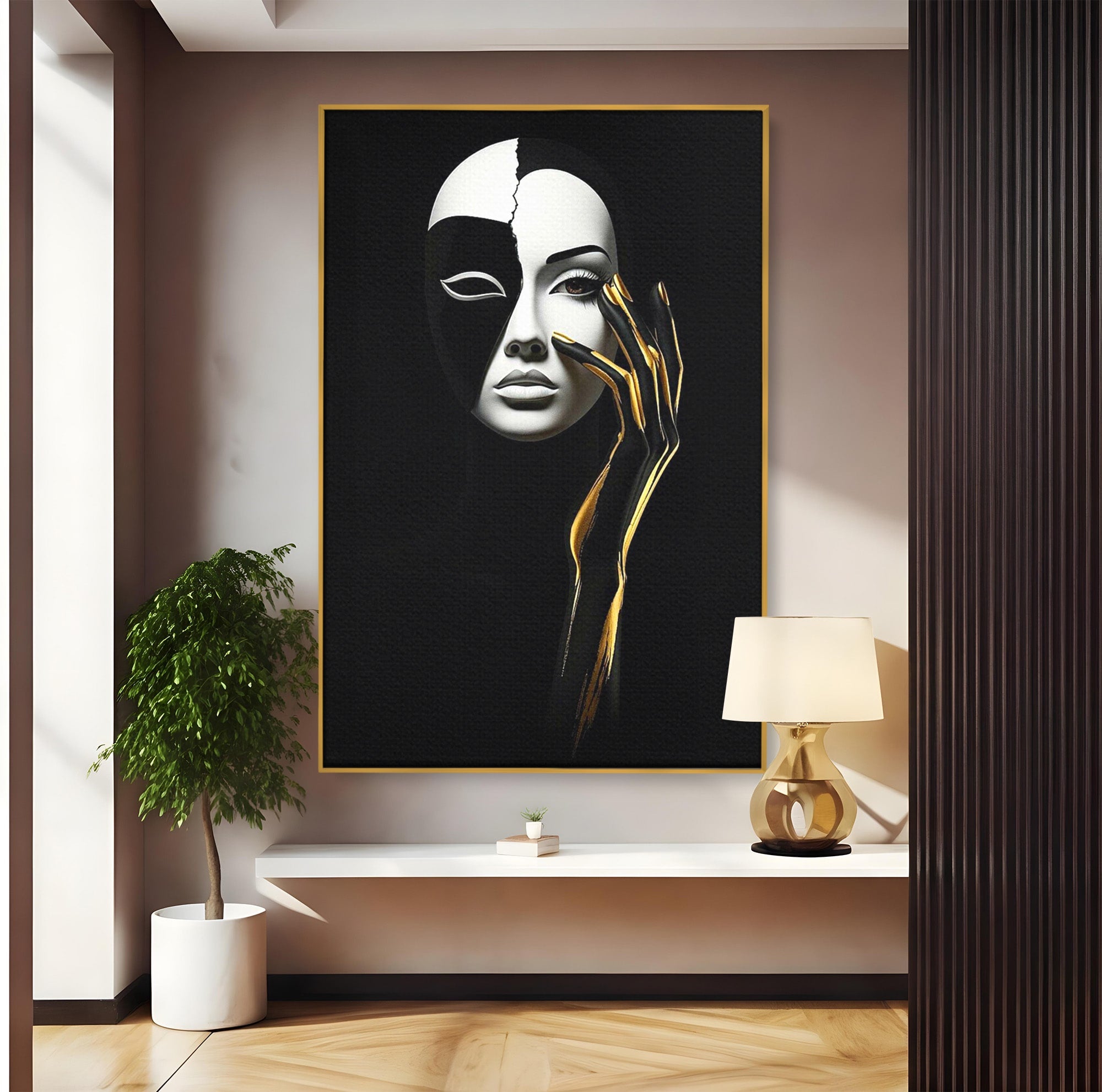 Tablou Canvas Premium LuxCanva® PI1267, Masca Dualitatii, Chip, Portret, Abstract, Contrast, Living, Culori Vibrante
