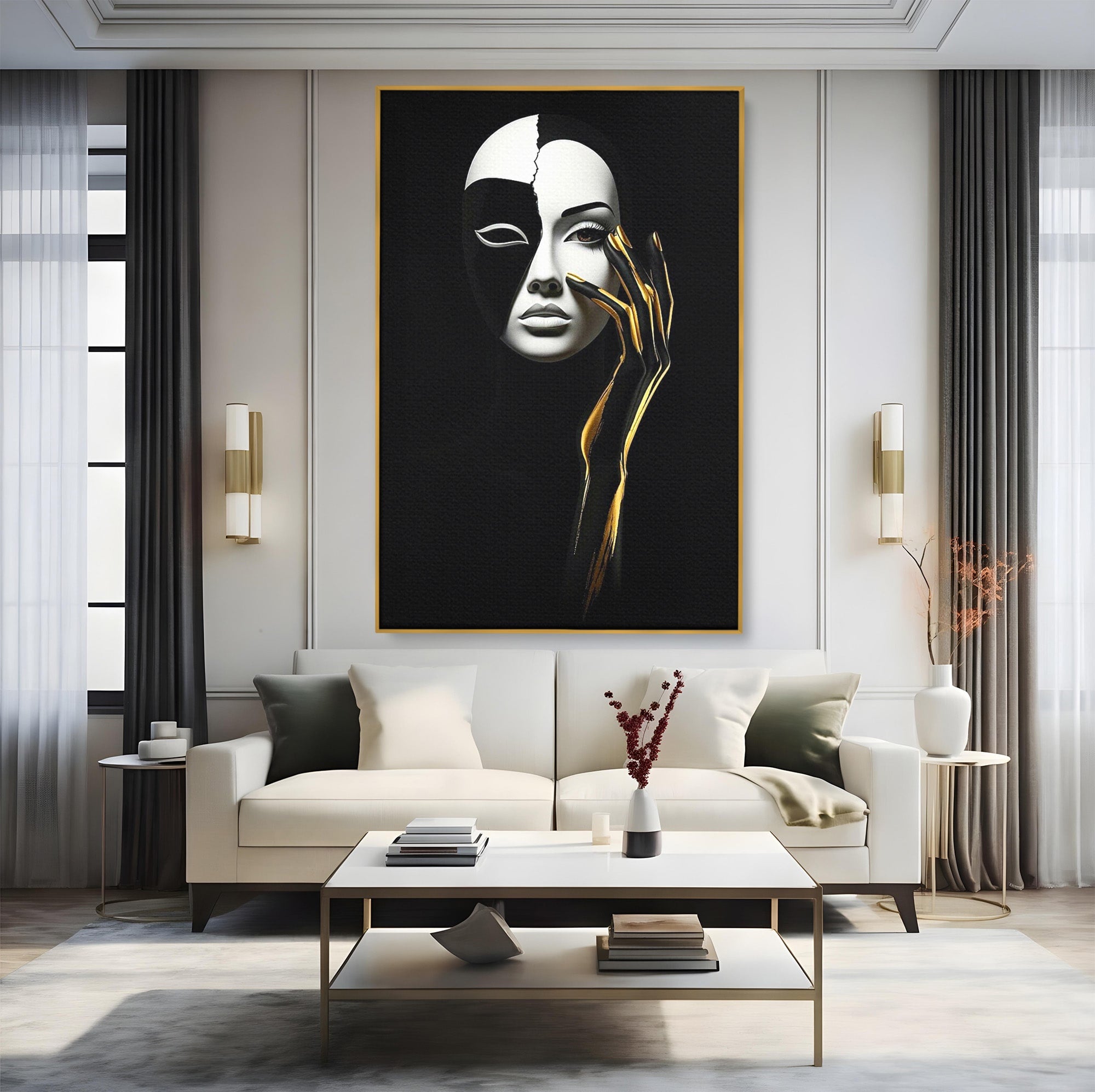 Tablou Canvas Premium LuxCanva® PI1267, Masca Dualitatii, Chip, Portret, Abstract, Contrast, Living, Culori Vibrante