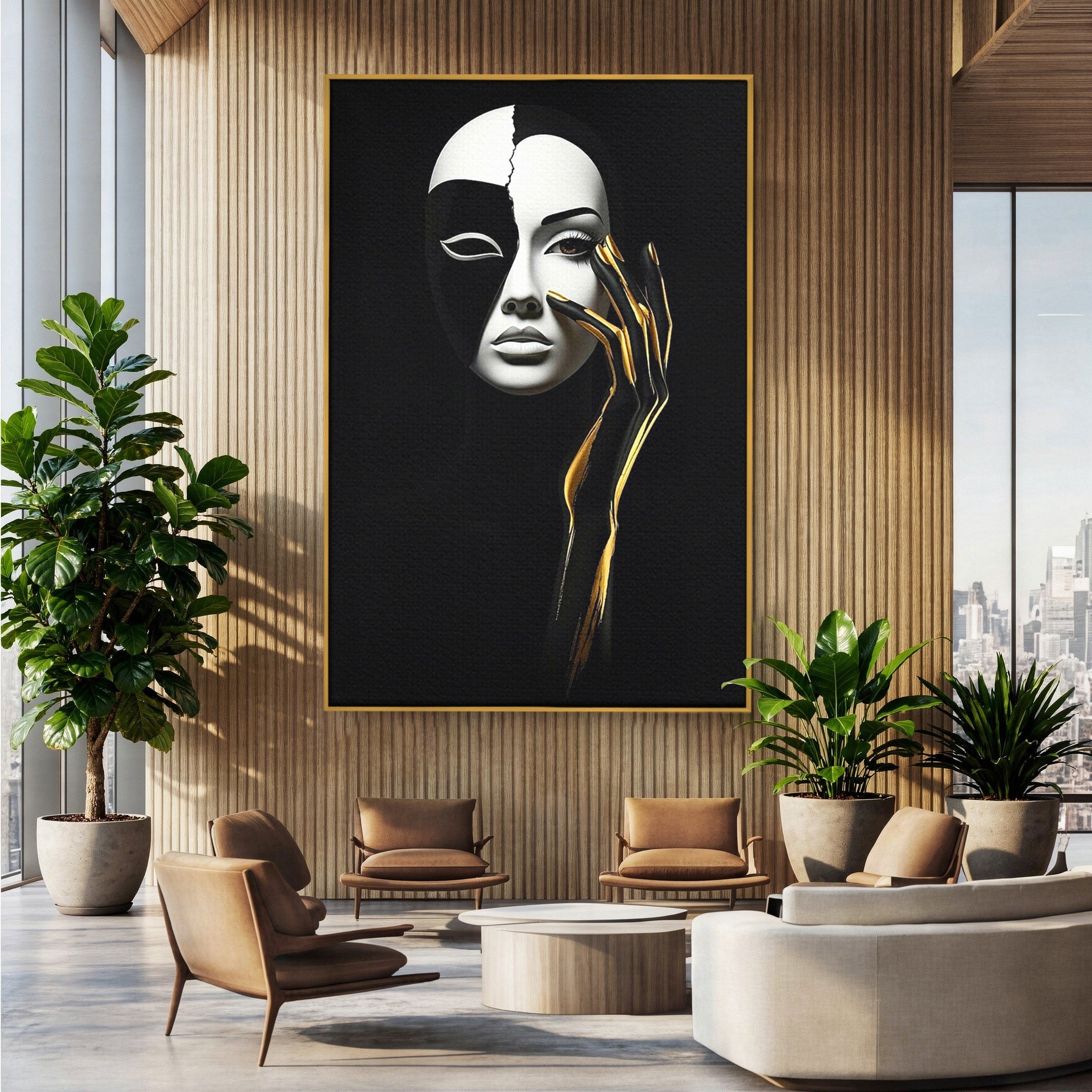 Tablou Canvas Premium LuxCanva® PI1267, Masca Dualitatii, Chip, Portret, Abstract, Contrast, Living, Culori Vibrante