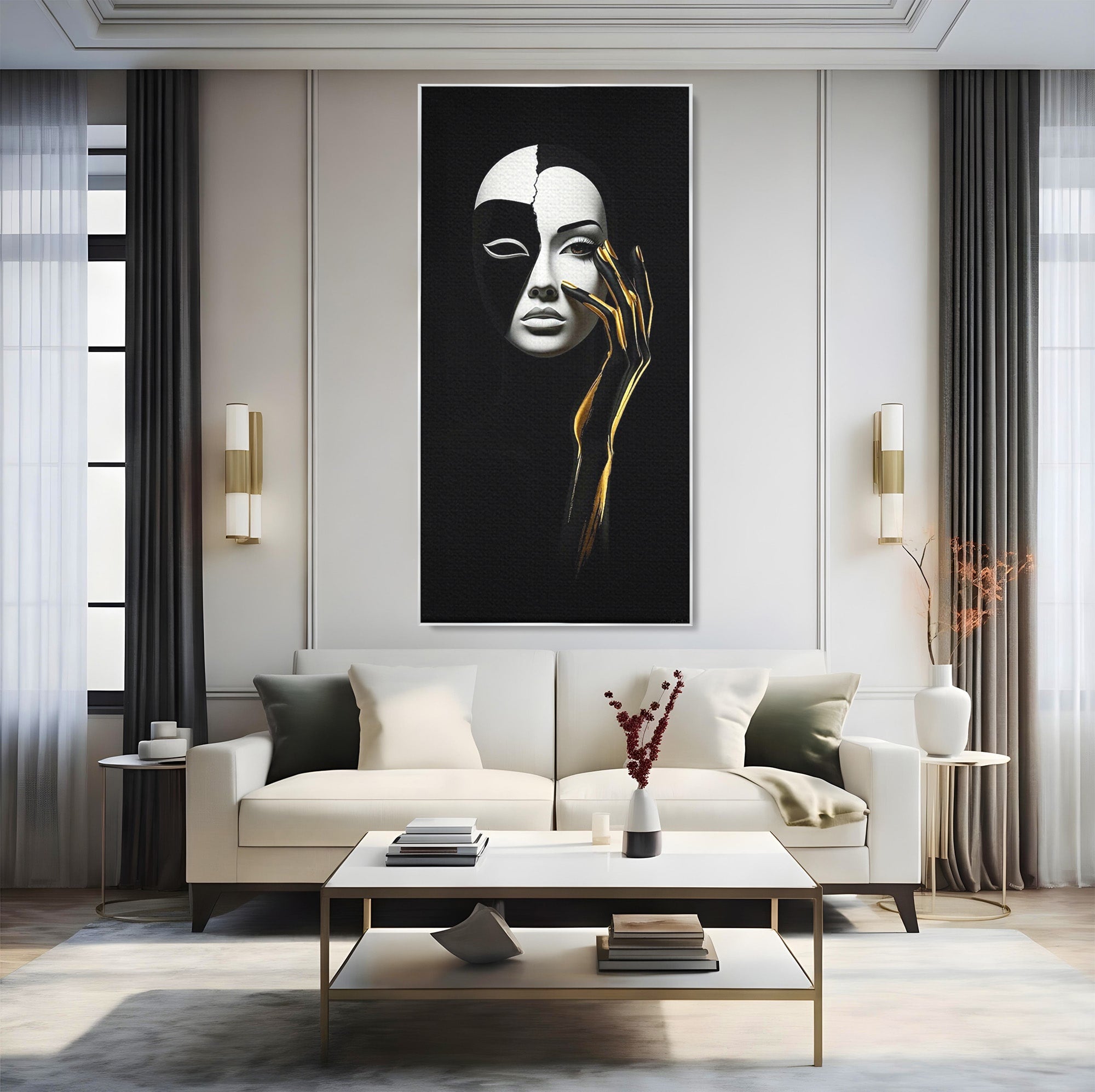 Tablou Canvas Premium LuxCanva® PI1267, Masca Dualitatii, Chip, Portret, Abstract, Contrast, Living, Culori Vibrante
