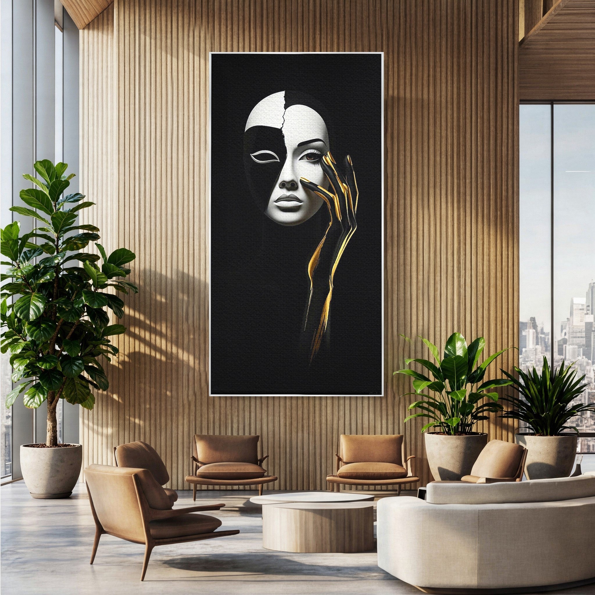 Tablou Canvas Premium LuxCanva® PI1267, Masca Dualitatii, Chip, Portret, Abstract, Contrast, Living, Culori Vibrante