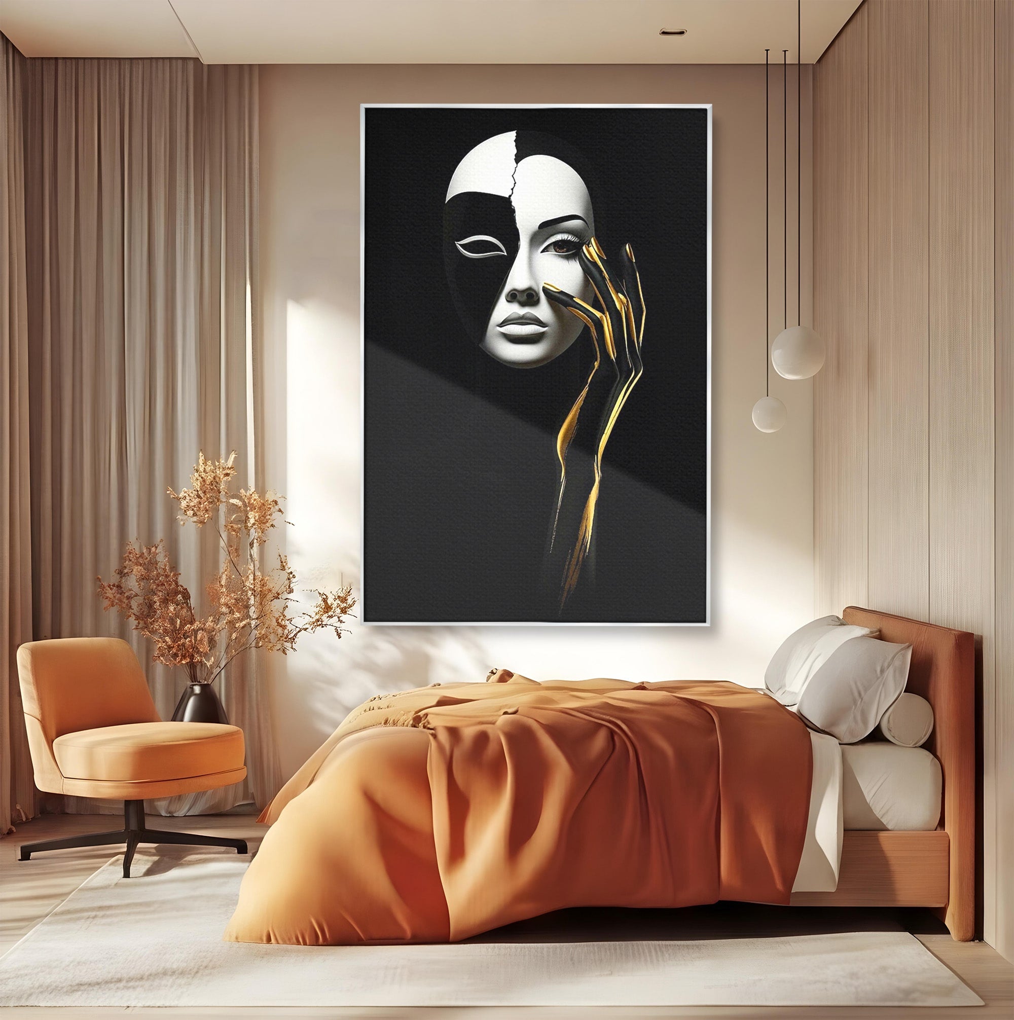 Tablou Canvas Premium LuxCanva® PI1267, Masca Dualitatii, Chip, Portret, Abstract, Contrast, Living, Culori Vibrante