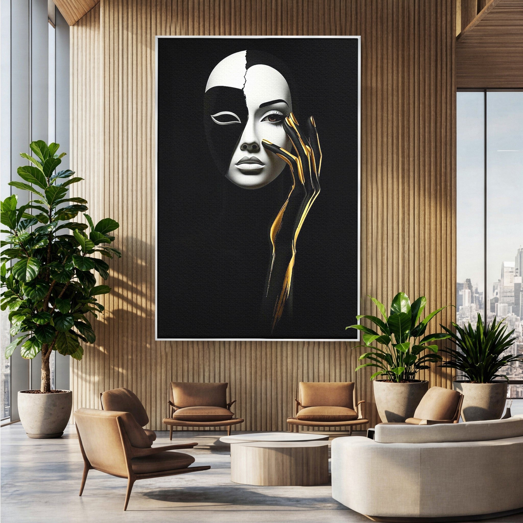 Tablou Canvas Premium LuxCanva® PI1267, Masca Dualitatii, Chip, Portret, Abstract, Contrast, Living, Culori Vibrante