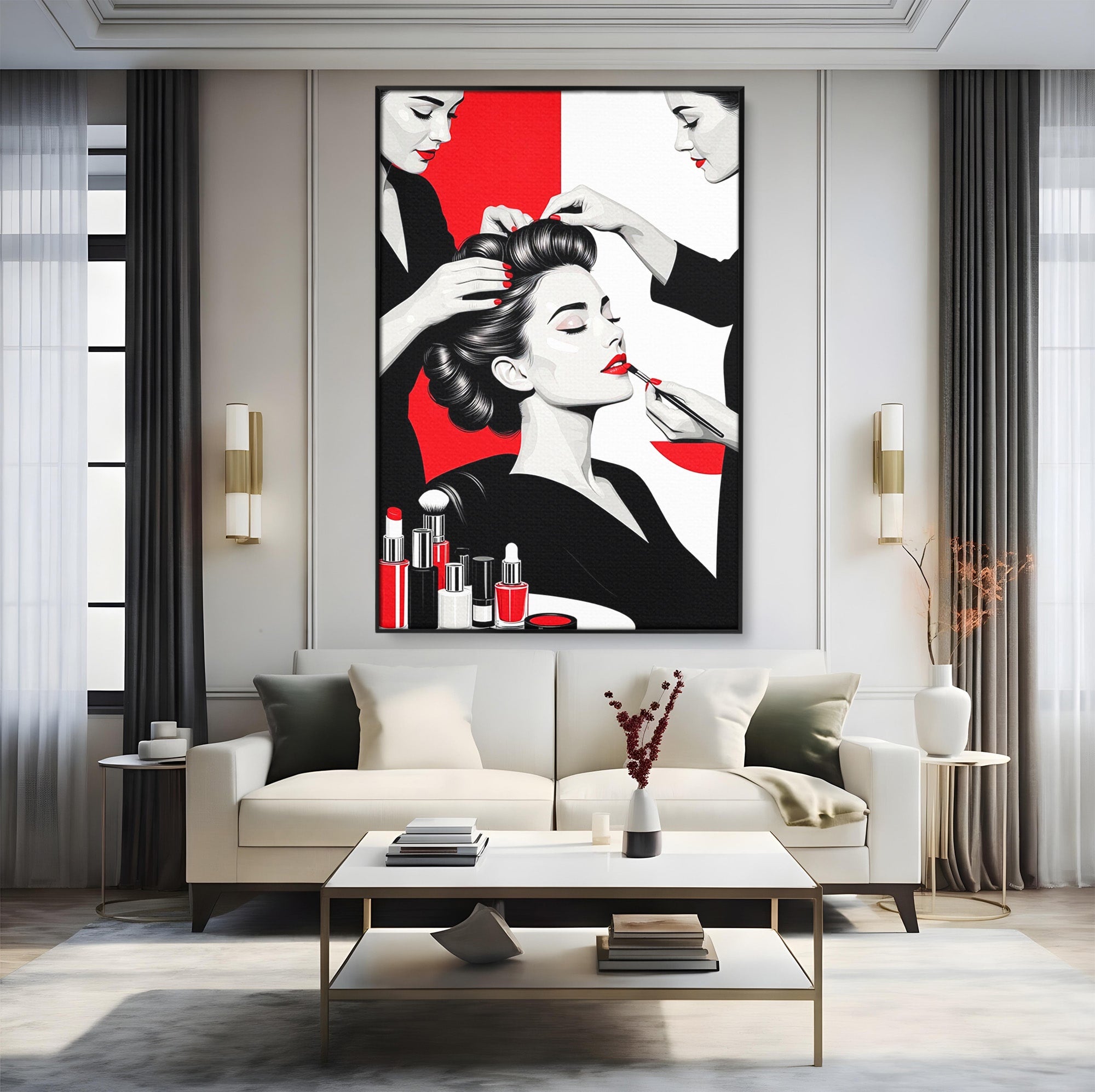 Tablou Canvas Premium LuxCanva® PI1268, Eleganta Machiajului, Make-Up, Femeie, Frumusete, Salon, Birou, Culori Vibrante