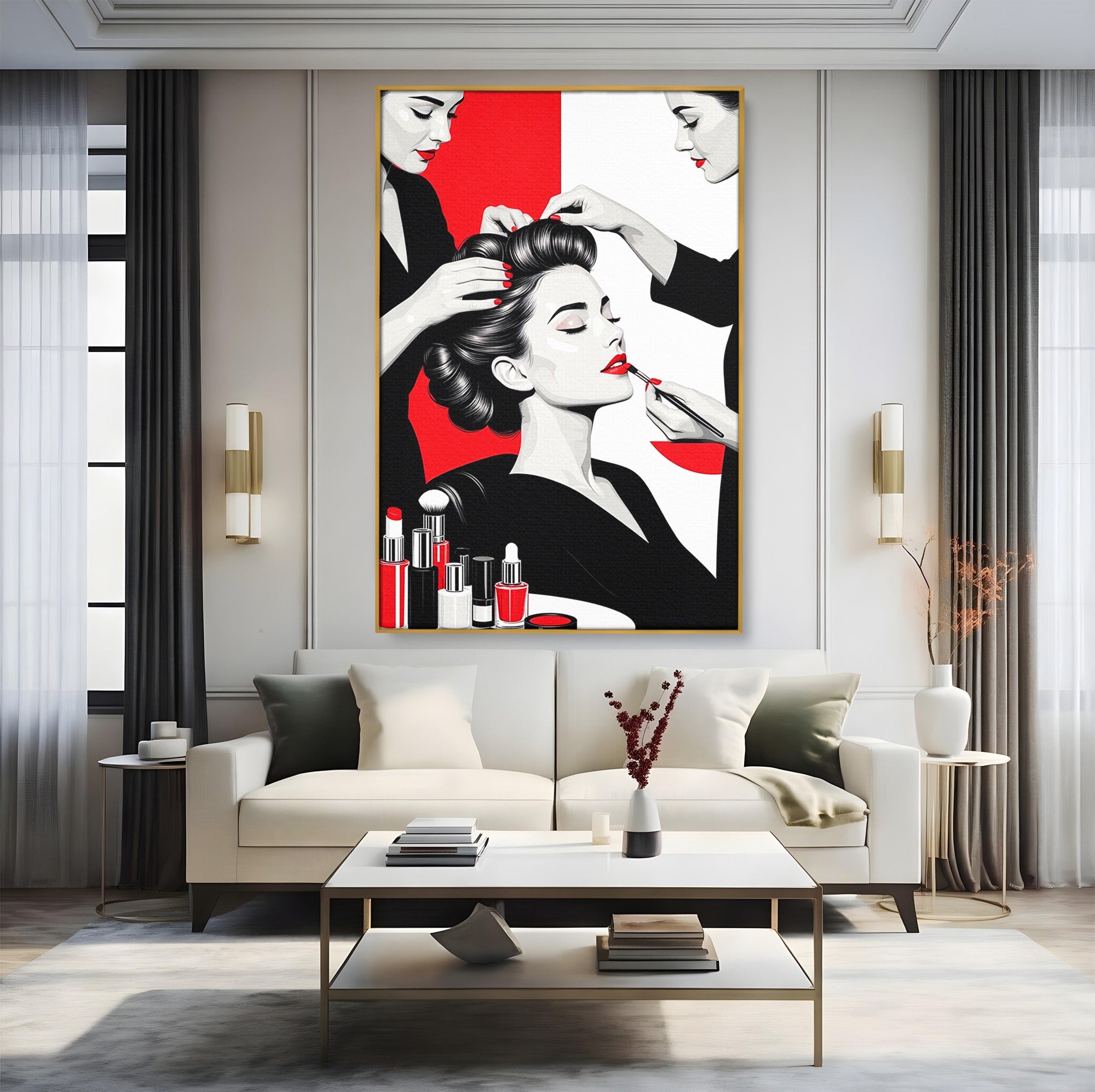 Tablou Canvas Premium LuxCanva® PI1268, Eleganta Machiajului, Make-Up, Femeie, Frumusete, Salon, Birou, Culori Vibrante