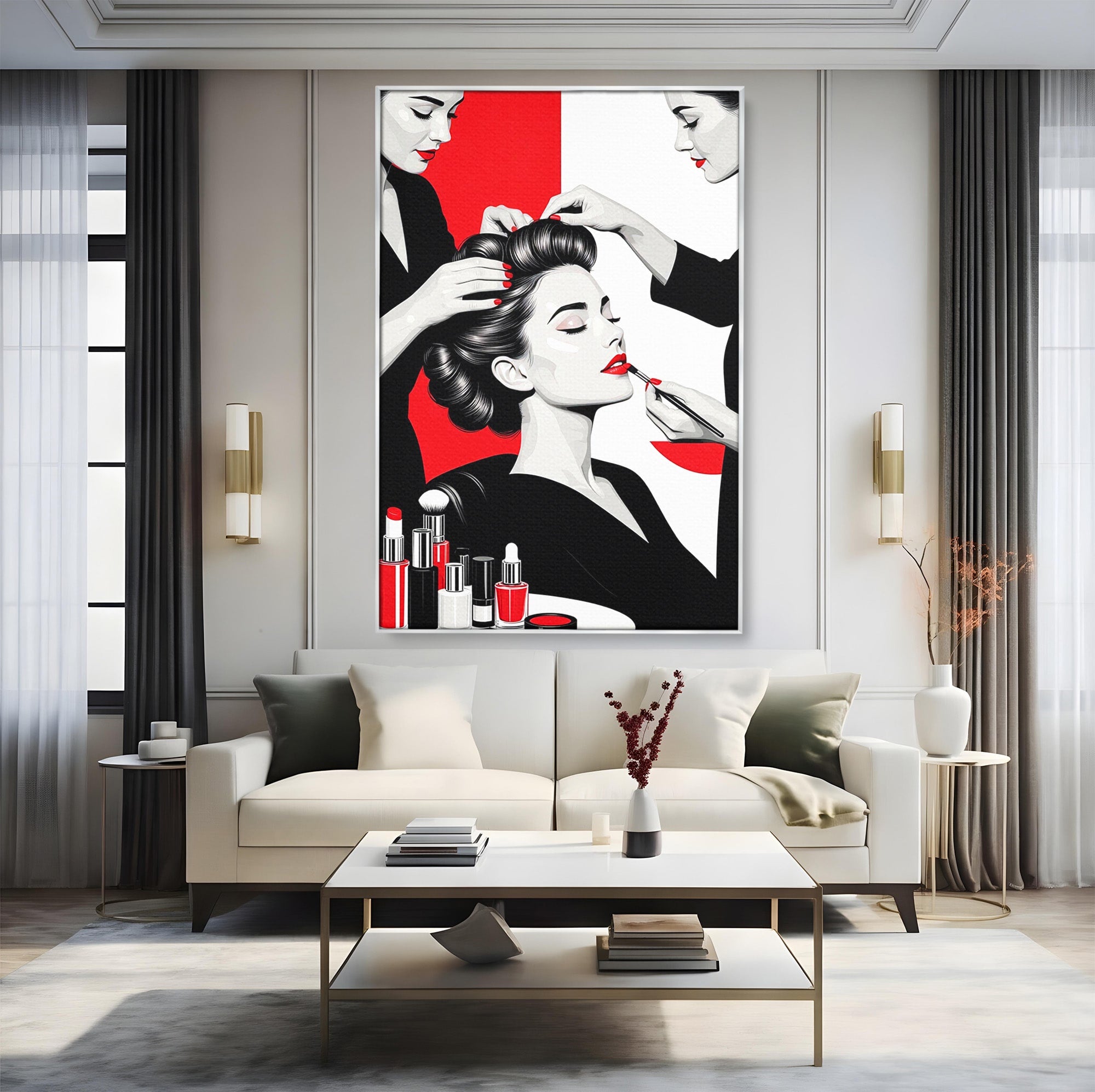 Tablou Canvas Premium LuxCanva® PI1268, Eleganta Machiajului, Make-Up, Femeie, Frumusete, Salon, Birou, Culori Vibrante