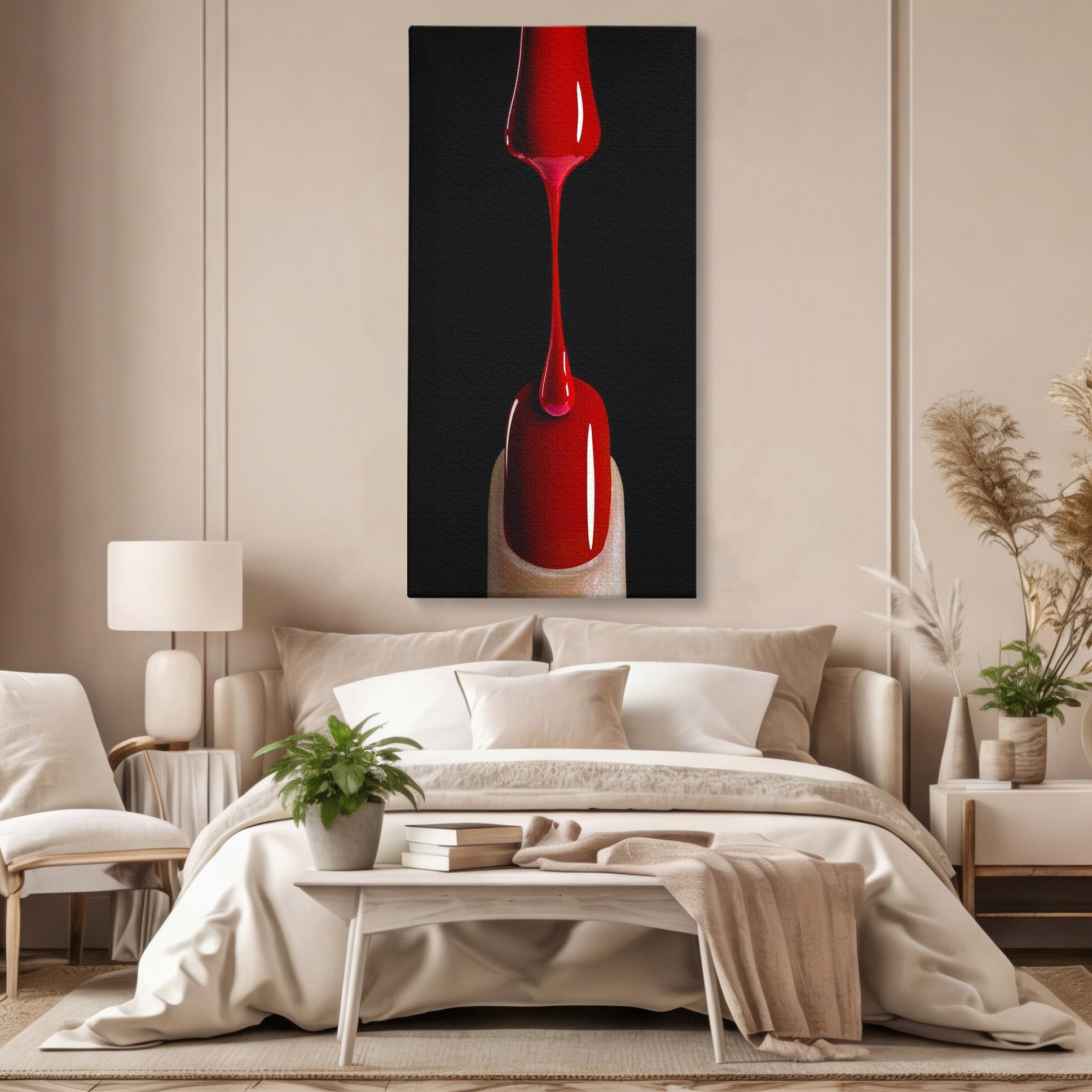 Tablou Canvas Premium LuxCanva® PI1270, Picatura De Lac De Unghii, Pensula, Oja, Rosu, Frumusete, Modern, Dormitor, Birou, Culori Vibrante