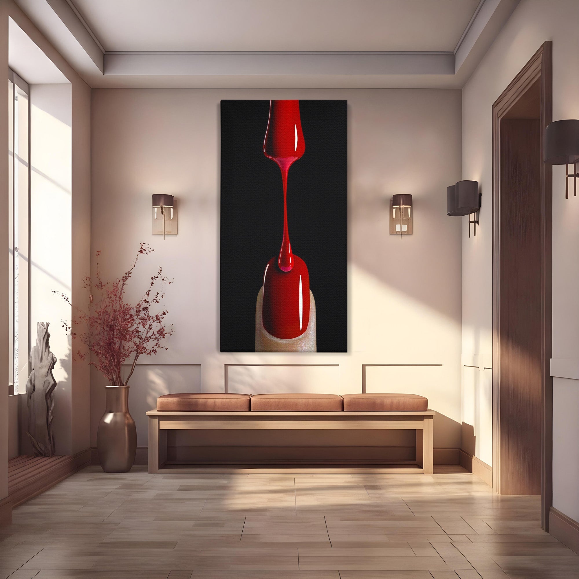 Tablou Canvas Premium LuxCanva® PI1270, Picatura De Lac De Unghii, Pensula, Oja, Rosu, Frumusete, Modern, Dormitor, Birou, Culori Vibrante