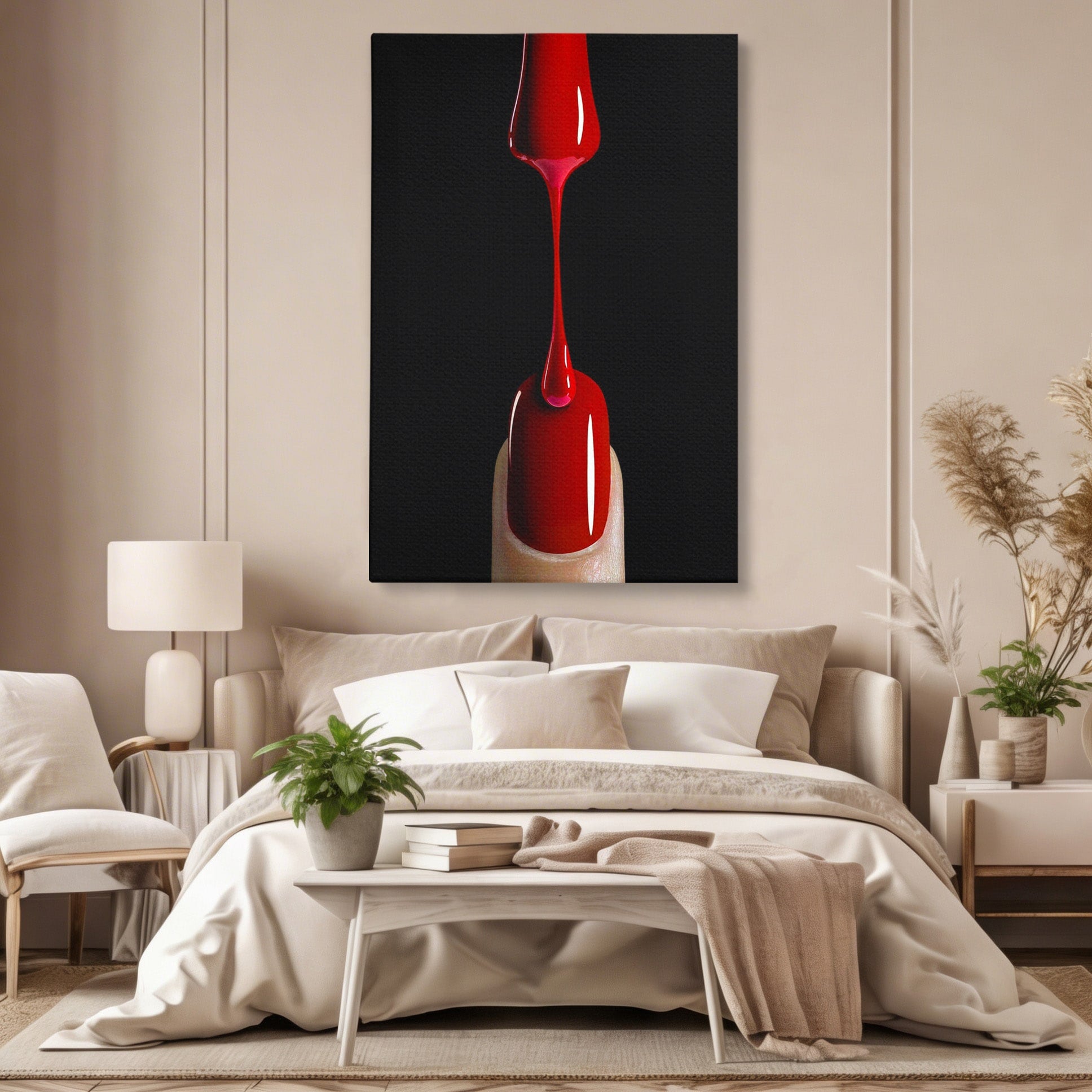 Tablou Canvas Premium LuxCanva® PI1270, Picatura De Lac De Unghii, Pensula, Oja, Rosu, Frumusete, Modern, Dormitor, Birou, Culori Vibrante