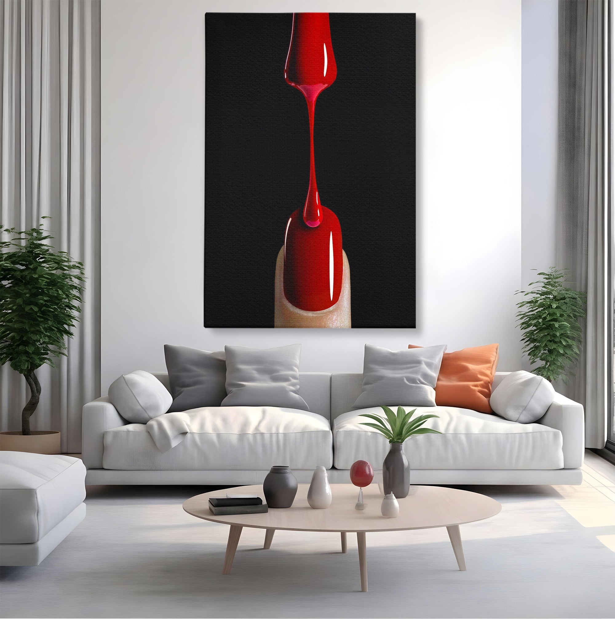 Tablou Canvas Premium LuxCanva® PI1270, Picatura De Lac De Unghii, Pensula, Oja, Rosu, Frumusete, Modern, Dormitor, Birou, Culori Vibrante