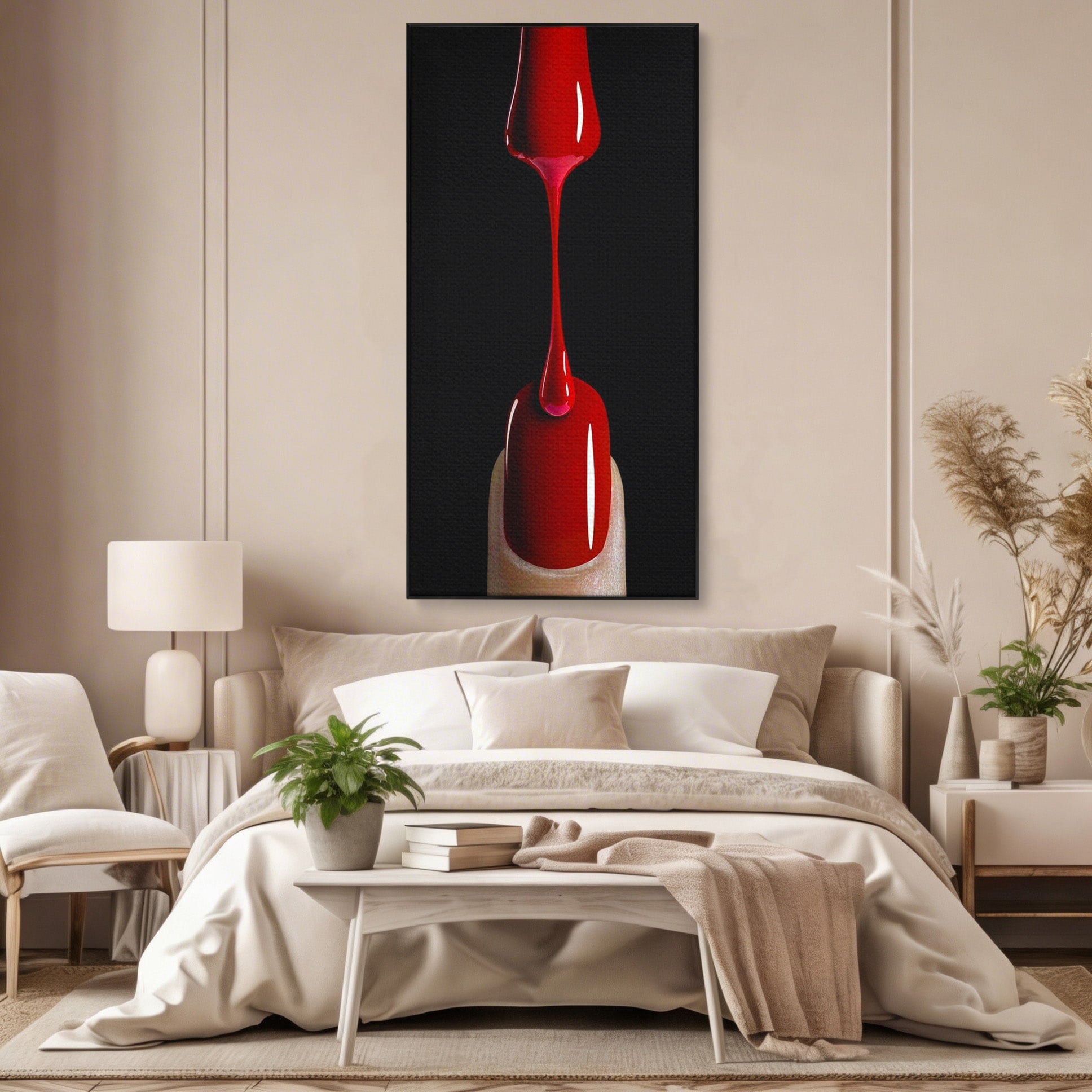 Tablou Canvas Premium LuxCanva® PI1270, Picatura De Lac De Unghii, Pensula, Oja, Rosu, Frumusete, Modern, Dormitor, Birou, Culori Vibrante