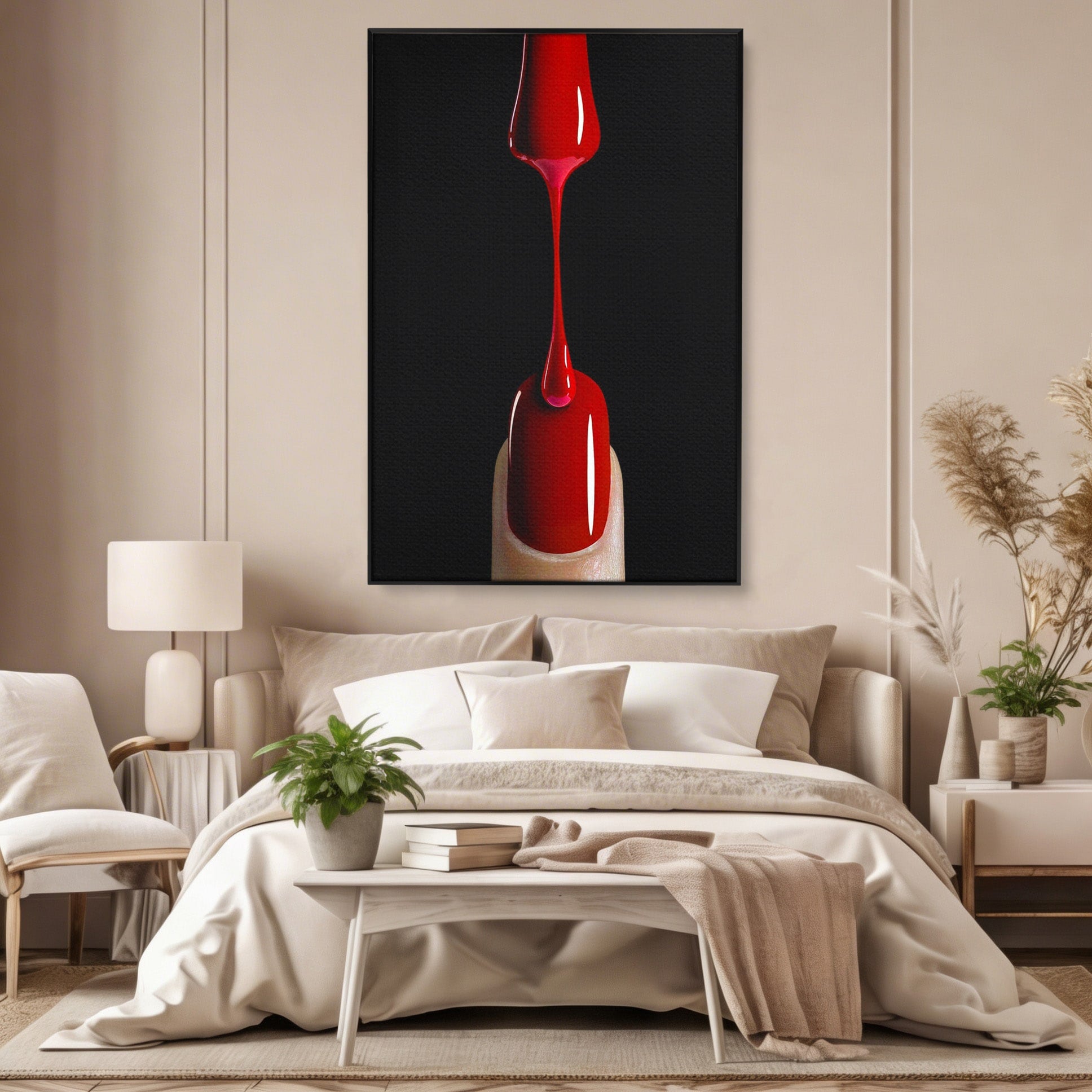 Tablou Canvas Premium LuxCanva® PI1270, Picatura De Lac De Unghii, Pensula, Oja, Rosu, Frumusete, Modern, Dormitor, Birou, Culori Vibrante