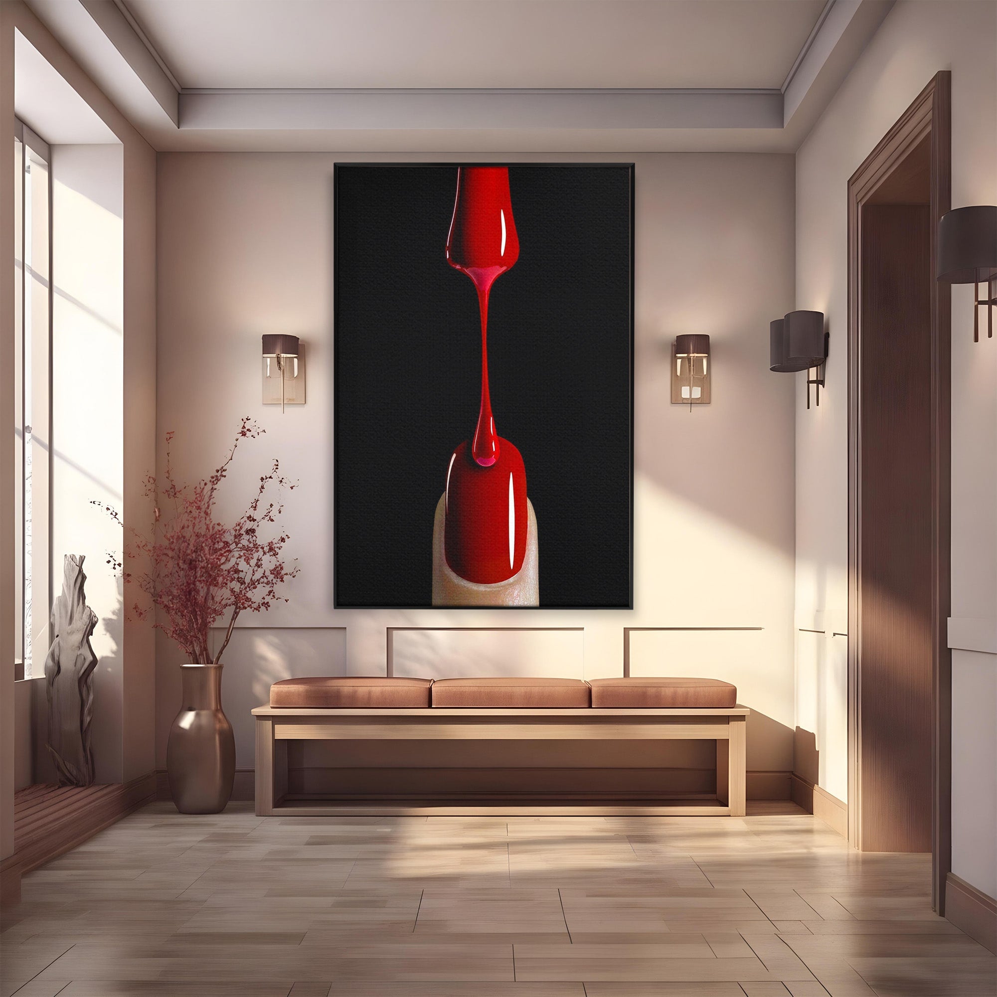 Tablou Canvas Premium LuxCanva® PI1270, Picatura De Lac De Unghii, Pensula, Oja, Rosu, Frumusete, Modern, Dormitor, Birou, Culori Vibrante
