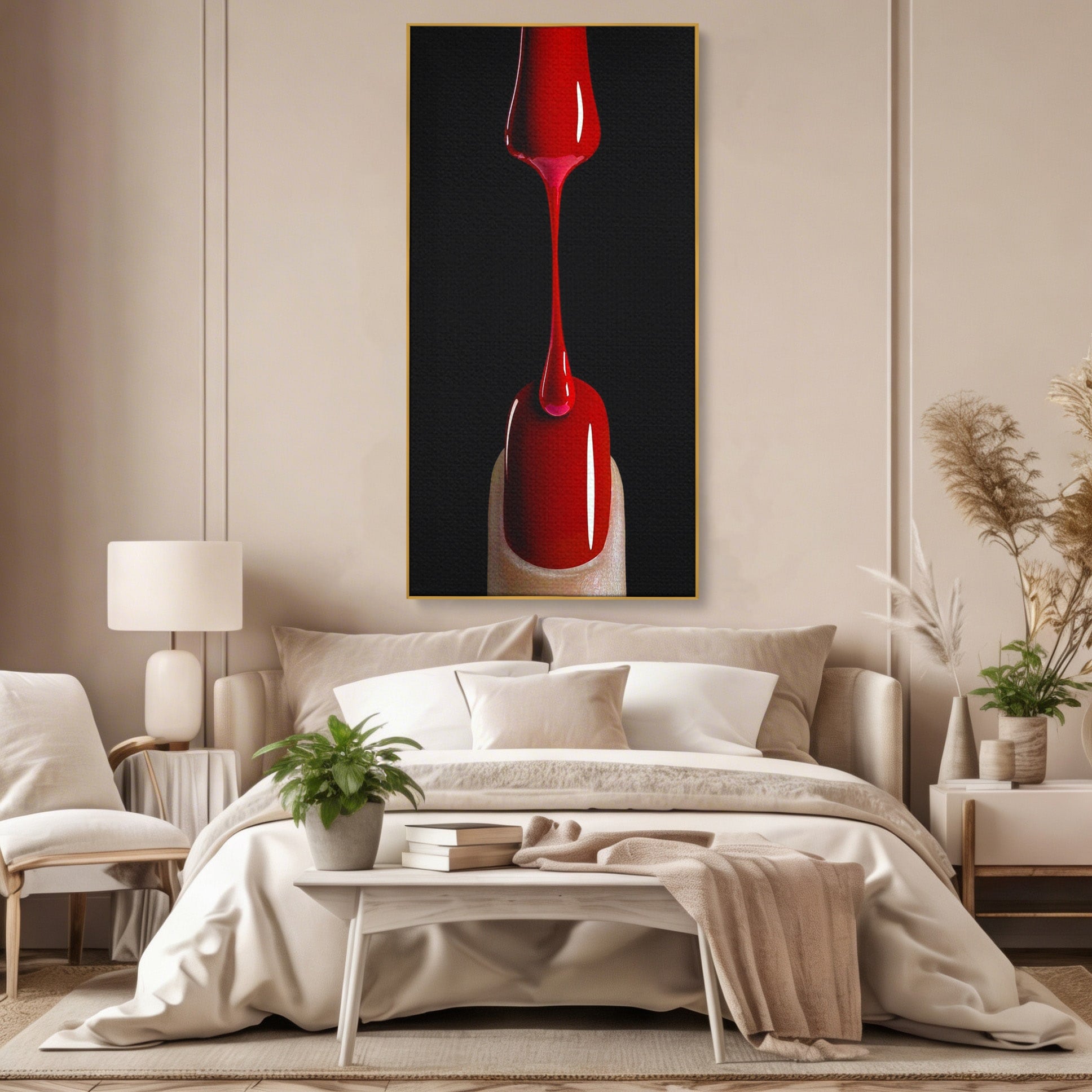 Tablou Canvas Premium LuxCanva® PI1270, Picatura De Lac De Unghii, Pensula, Oja, Rosu, Frumusete, Modern, Dormitor, Birou, Culori Vibrante