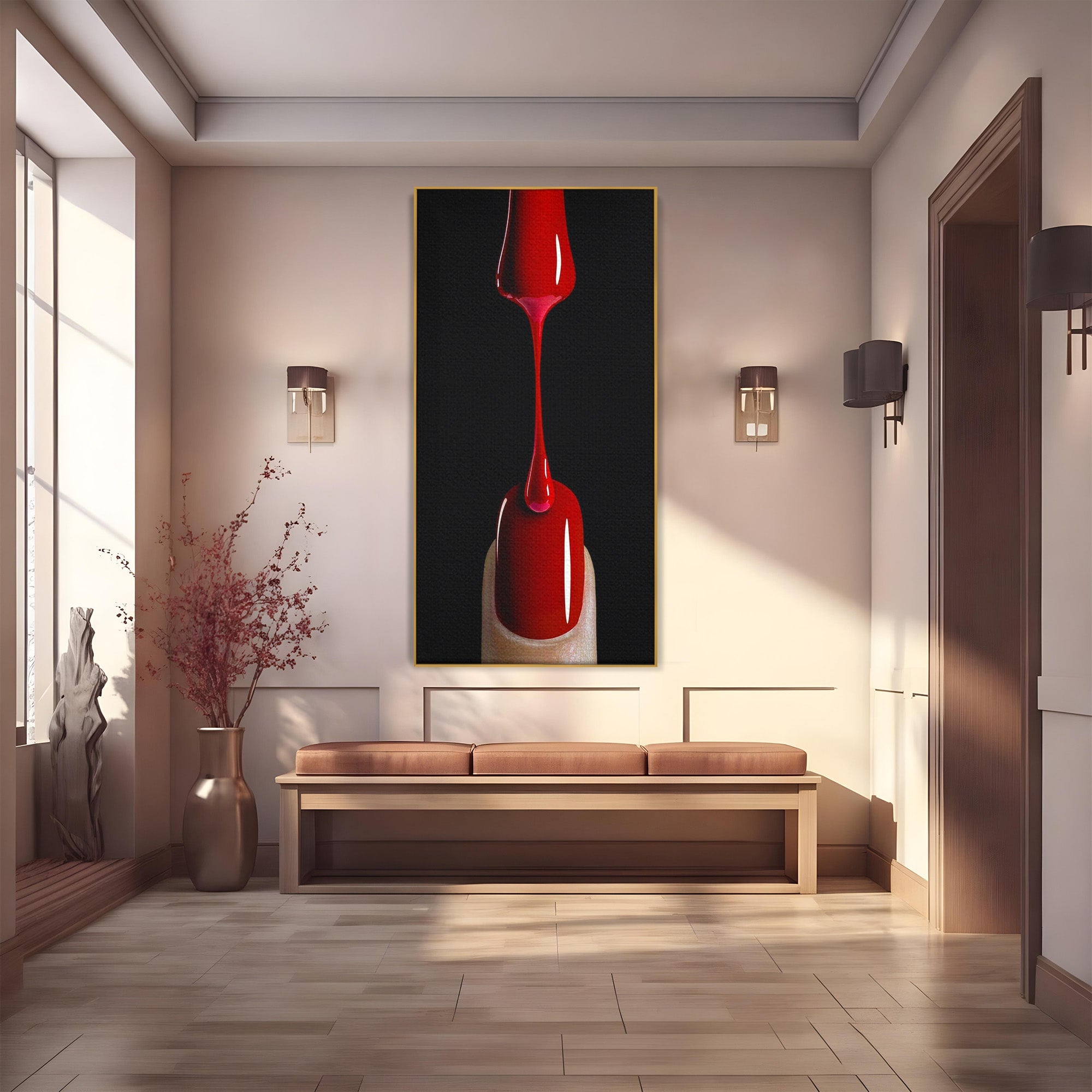 Tablou Canvas Premium LuxCanva® PI1270, Picatura De Lac De Unghii, Pensula, Oja, Rosu, Frumusete, Modern, Dormitor, Birou, Culori Vibrante