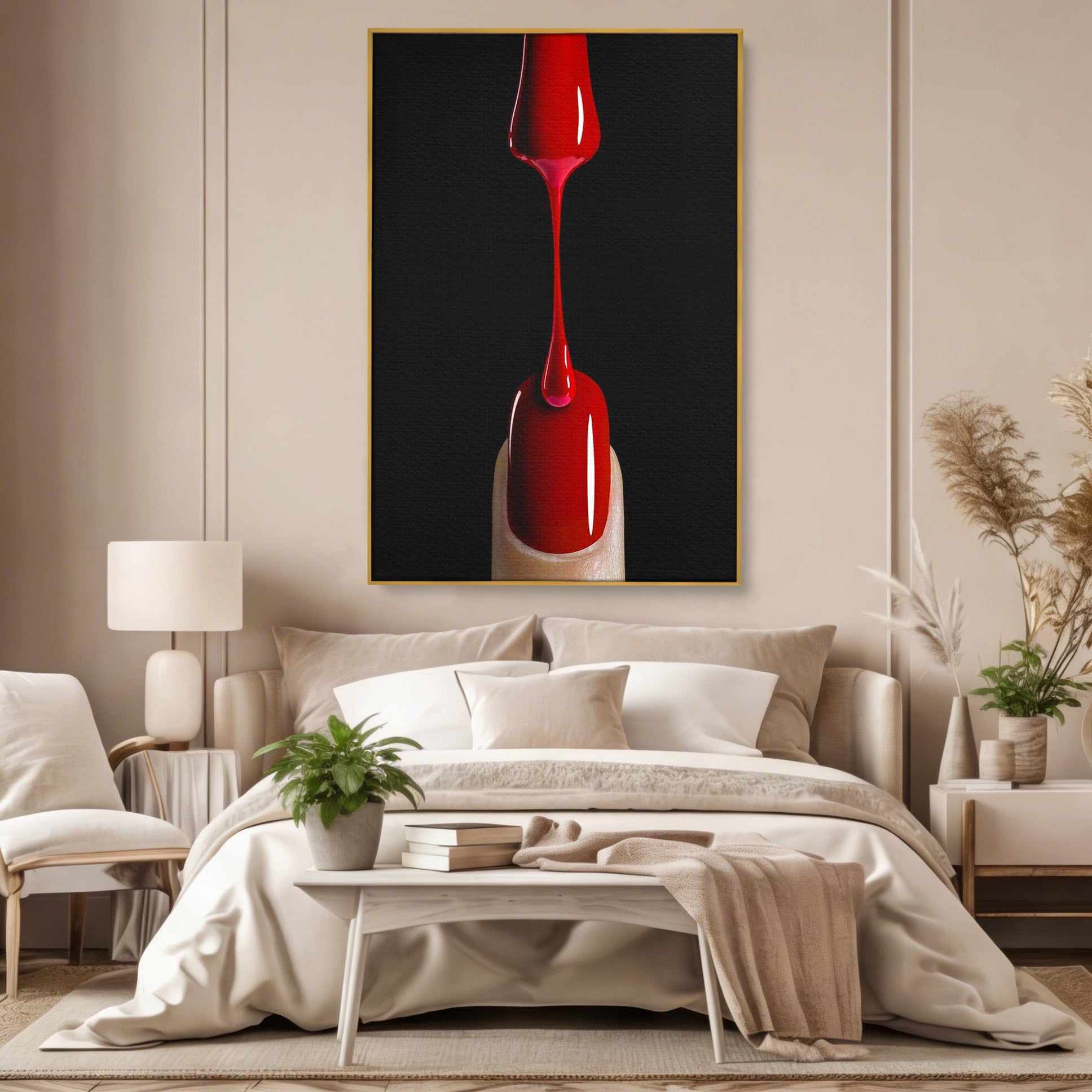 Tablou Canvas Premium LuxCanva® PI1270, Picatura De Lac De Unghii, Pensula, Oja, Rosu, Frumusete, Modern, Dormitor, Birou, Culori Vibrante