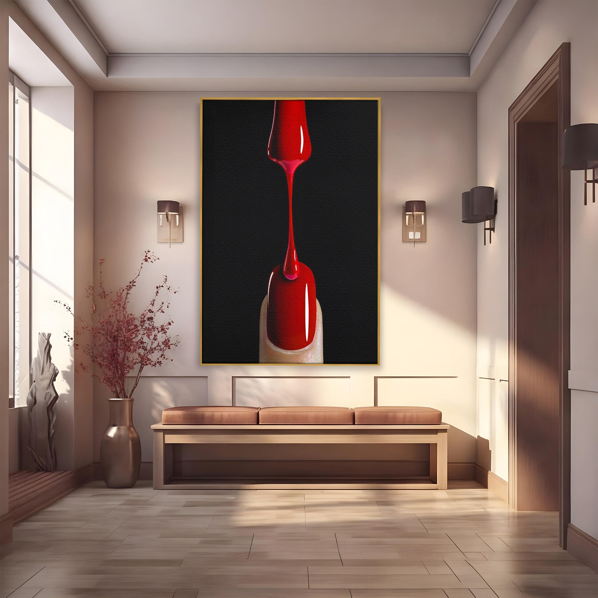 Tablou Canvas Premium LuxCanva® PI1270, Picatura De Lac De Unghii, Pensula, Oja, Rosu, Frumusete, Modern, Dormitor, Birou, Culori Vibrante