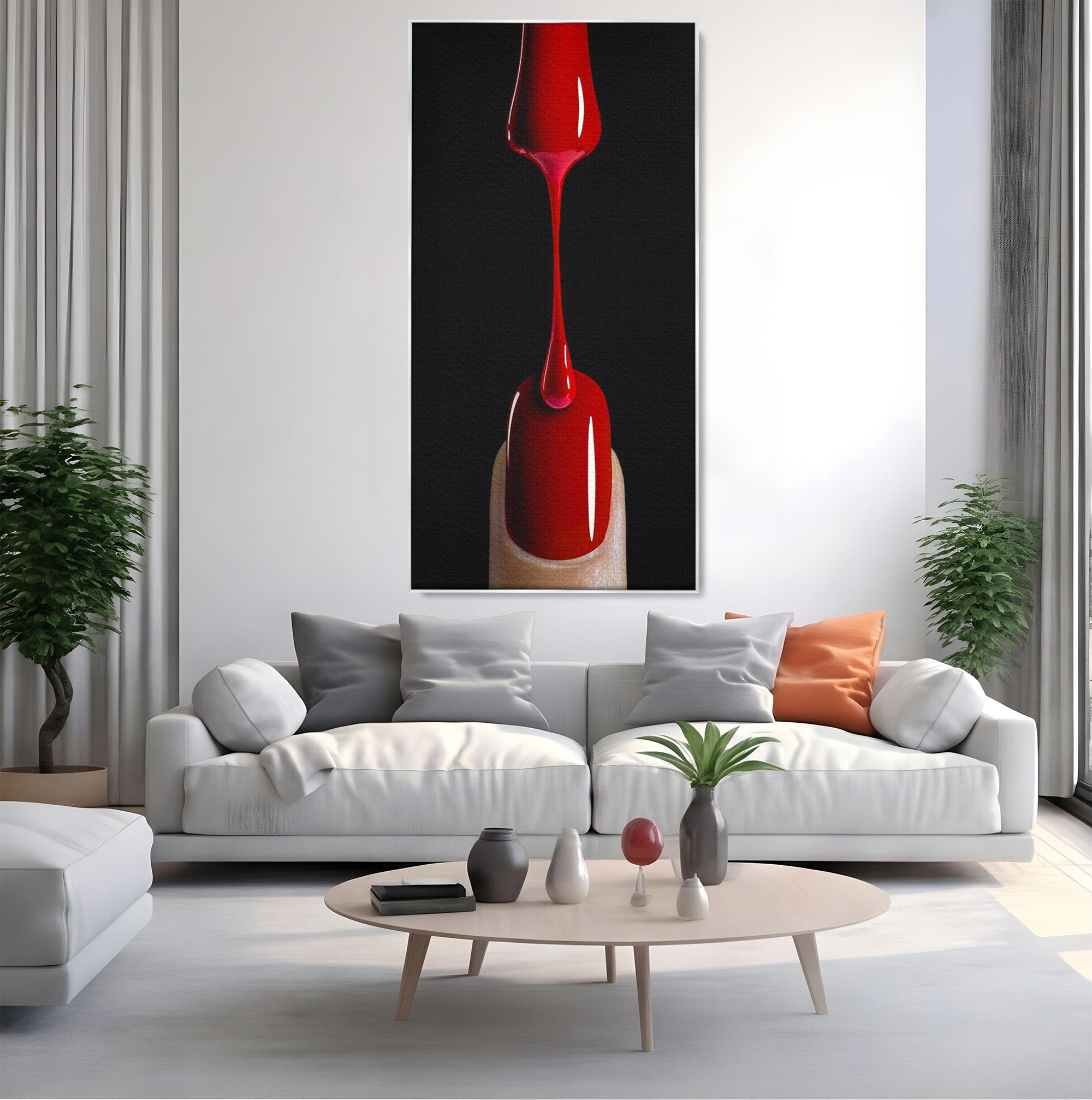 Tablou Canvas Premium LuxCanva® PI1270, Picatura De Lac De Unghii, Pensula, Oja, Rosu, Frumusete, Modern, Dormitor, Birou, Culori Vibrante