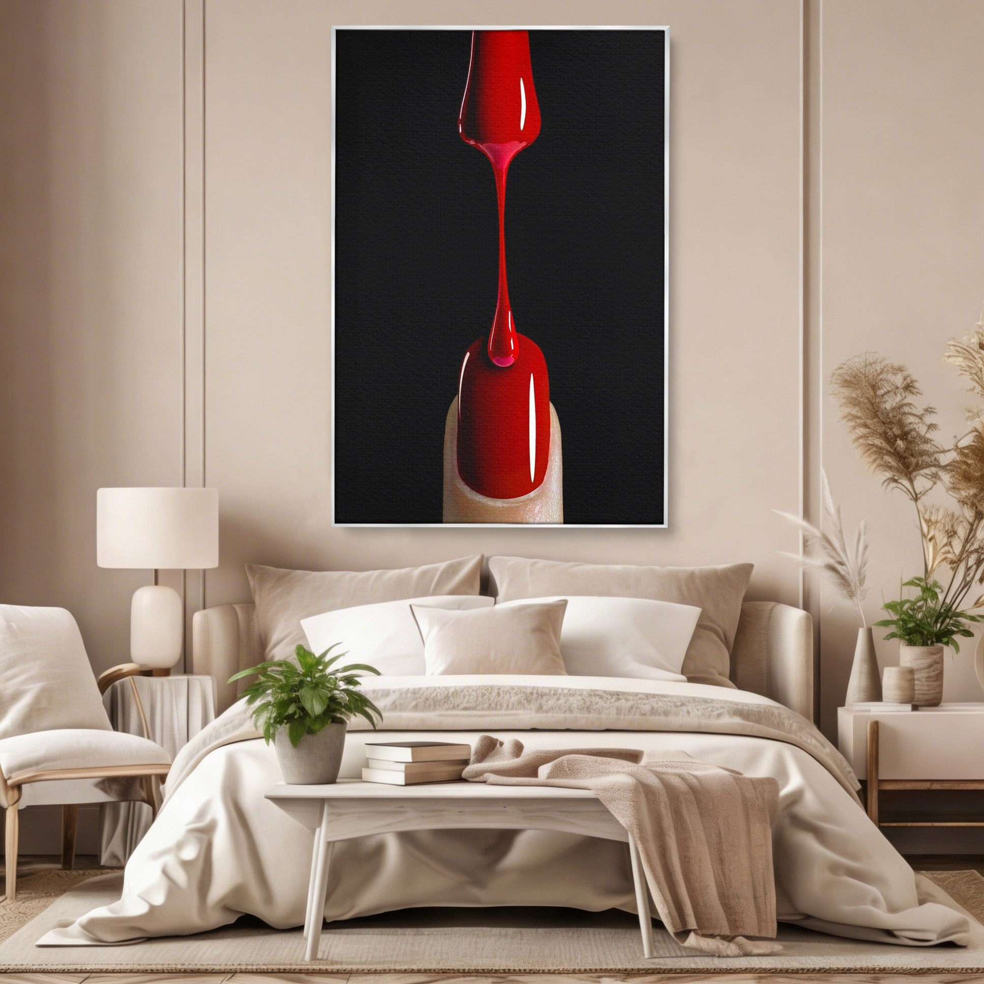 Tablou Canvas Premium LuxCanva® PI1270, Picatura De Lac De Unghii, Pensula, Oja, Rosu, Frumusete, Modern, Dormitor, Birou, Culori Vibrante
