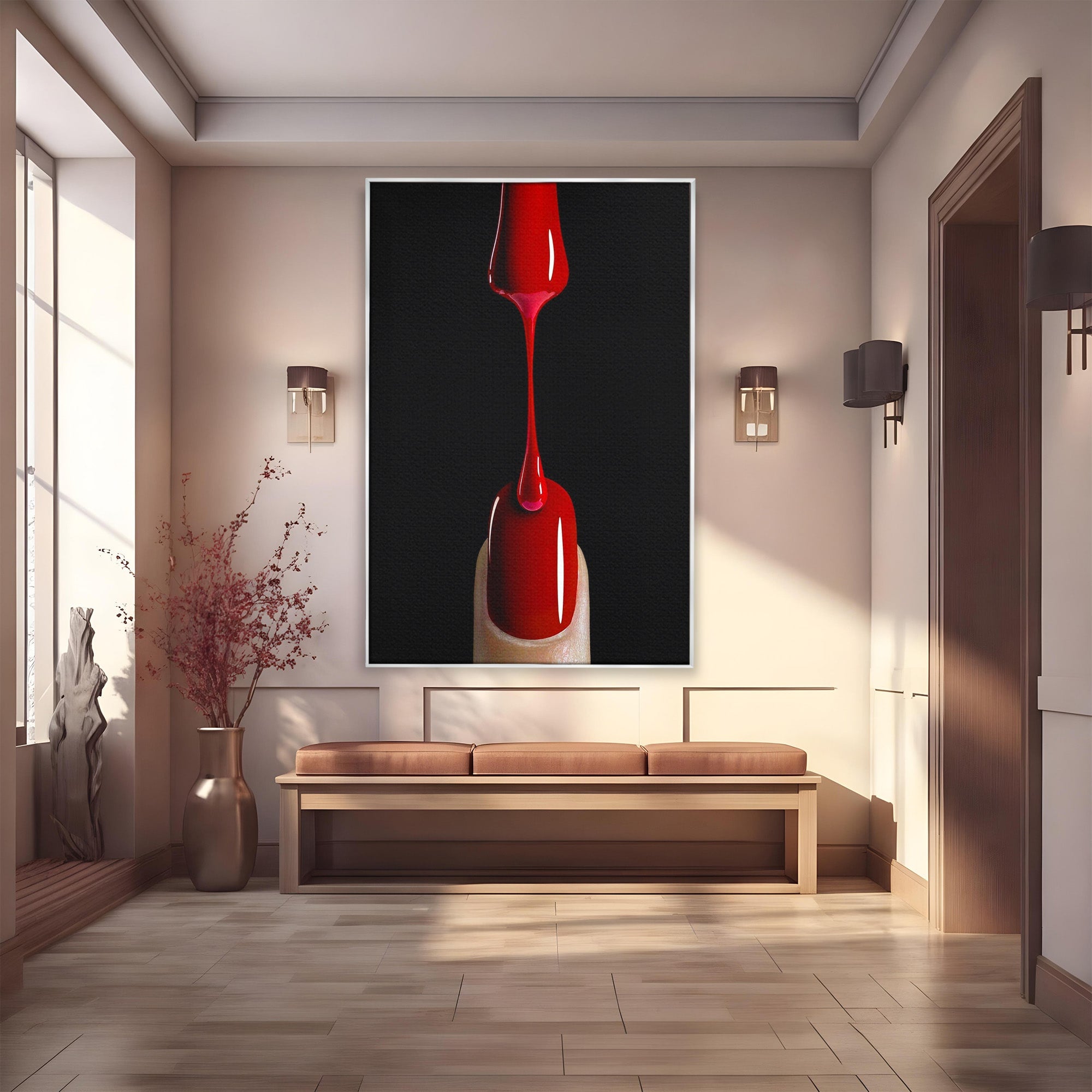 Tablou Canvas Premium LuxCanva® PI1270, Picatura De Lac De Unghii, Pensula, Oja, Rosu, Frumusete, Modern, Dormitor, Birou, Culori Vibrante