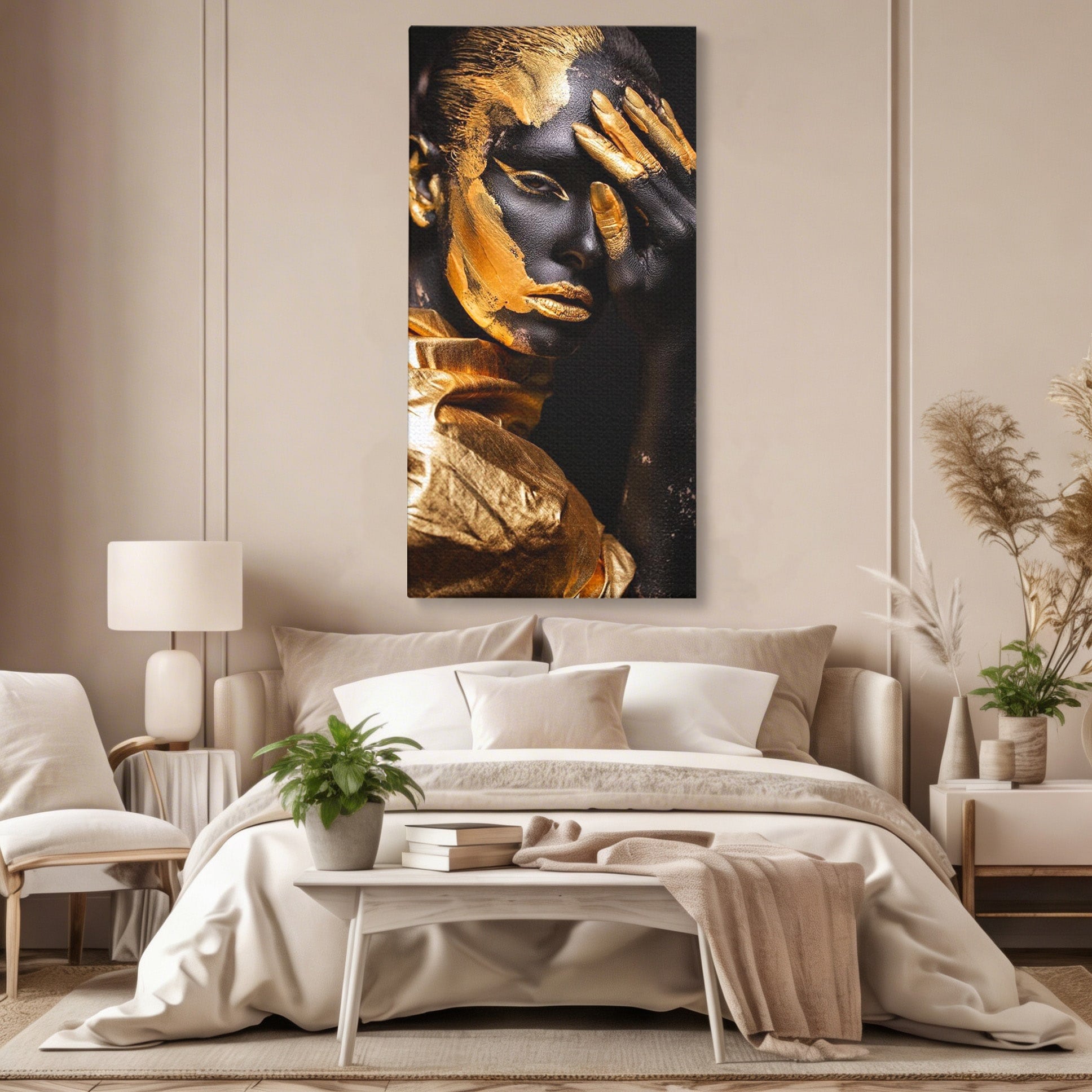 Tablou Canvas Premium LuxCanva® PI1272, Portret Aurit, Fotomodel, Arta Contemporana, Abstract, Lux, Dormitor, Birou, Culori Vibrante