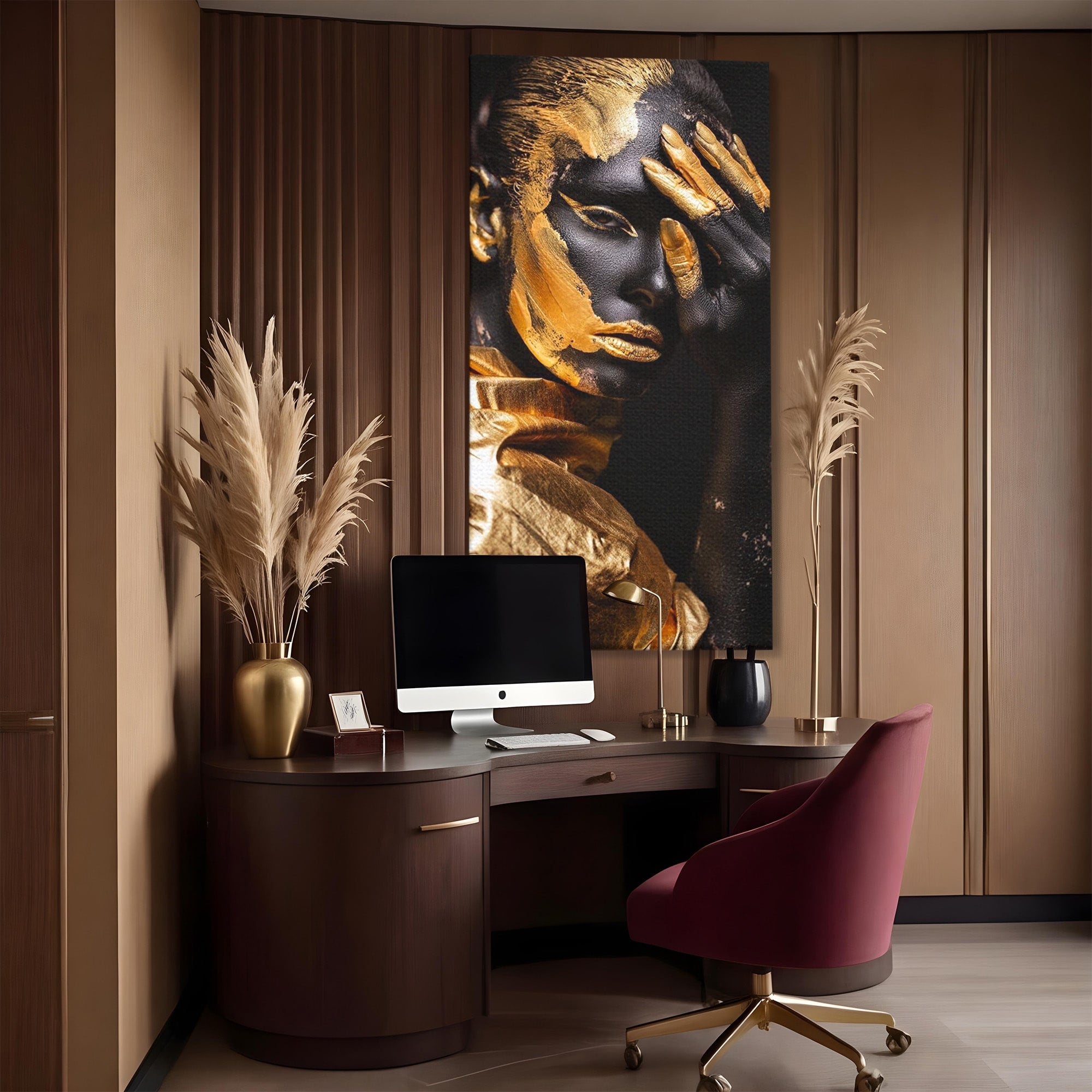 Tablou Canvas Premium LuxCanva® PI1272, Portret Aurit, Fotomodel, Arta Contemporana, Abstract, Lux, Dormitor, Birou, Culori Vibrante